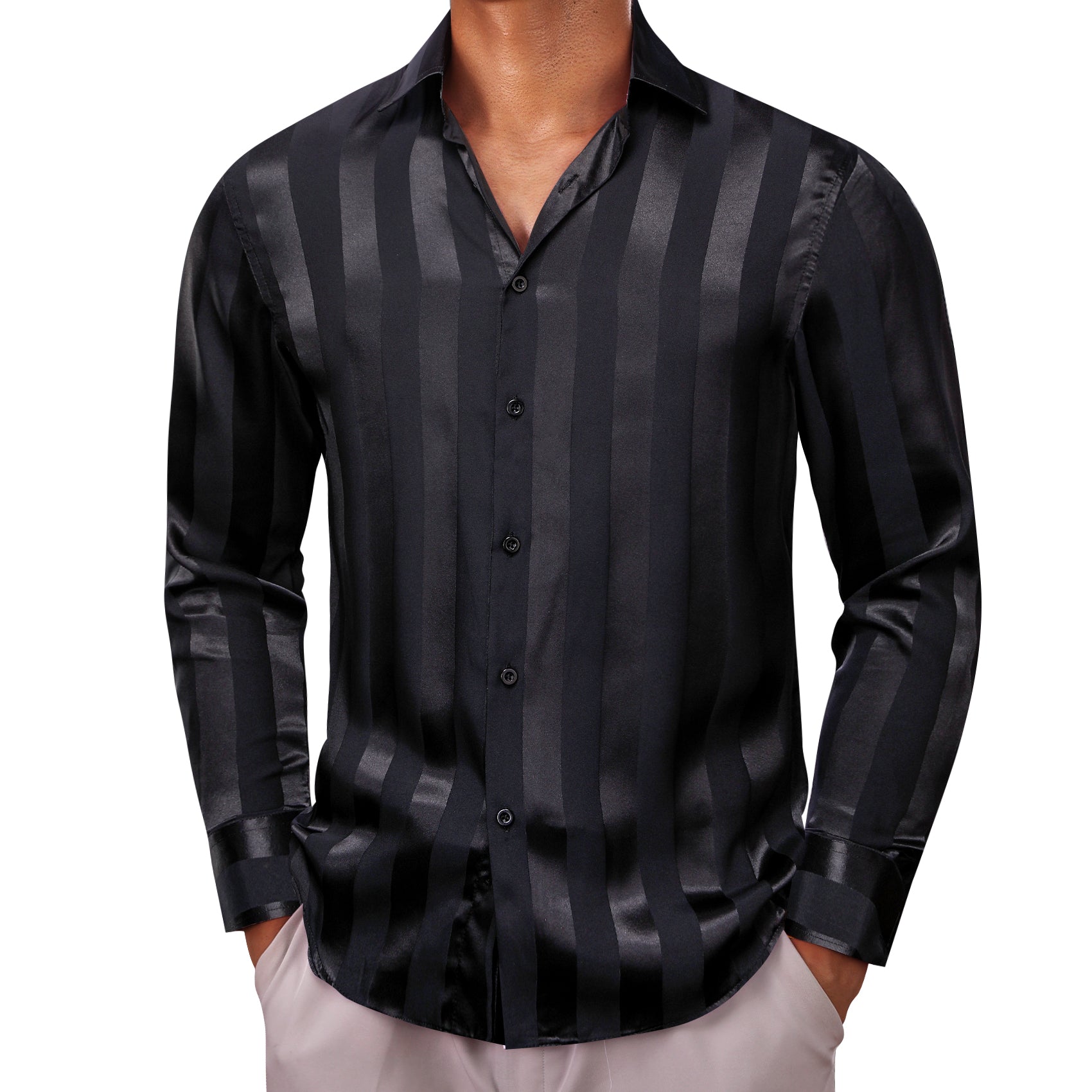 Barry.wang Black Striped Silk Men's Shirt