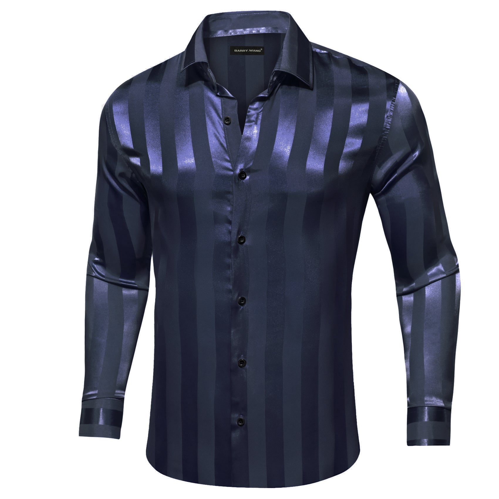 Barry.wang Salvia Blue Striped Silk Men's Shirt