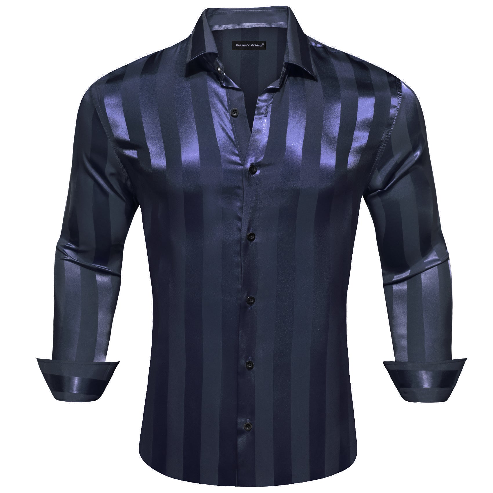 Barry.wang Salvia Blue Striped Silk Men's Shirt