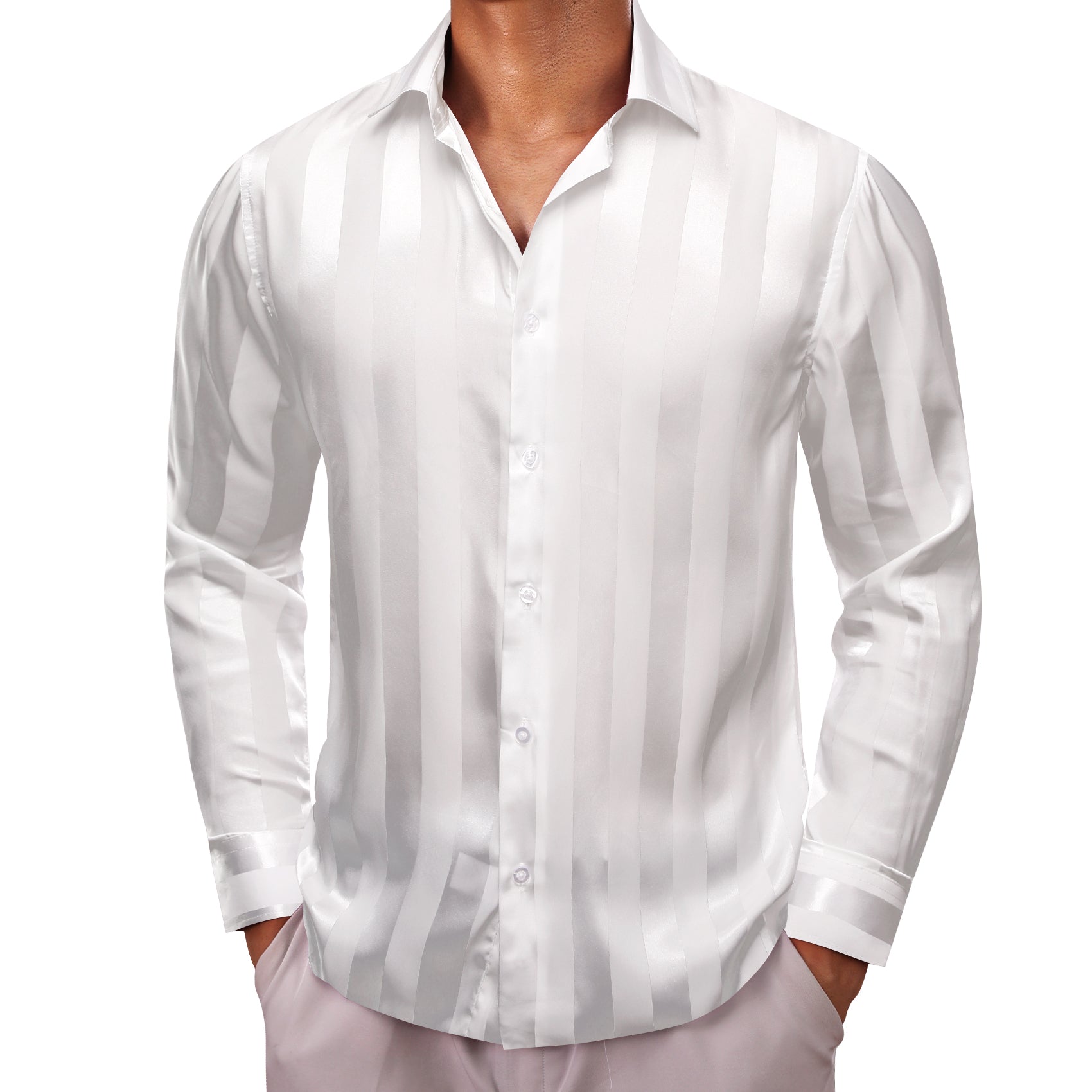 Barry.wang White Striped Silk Men's Shirt