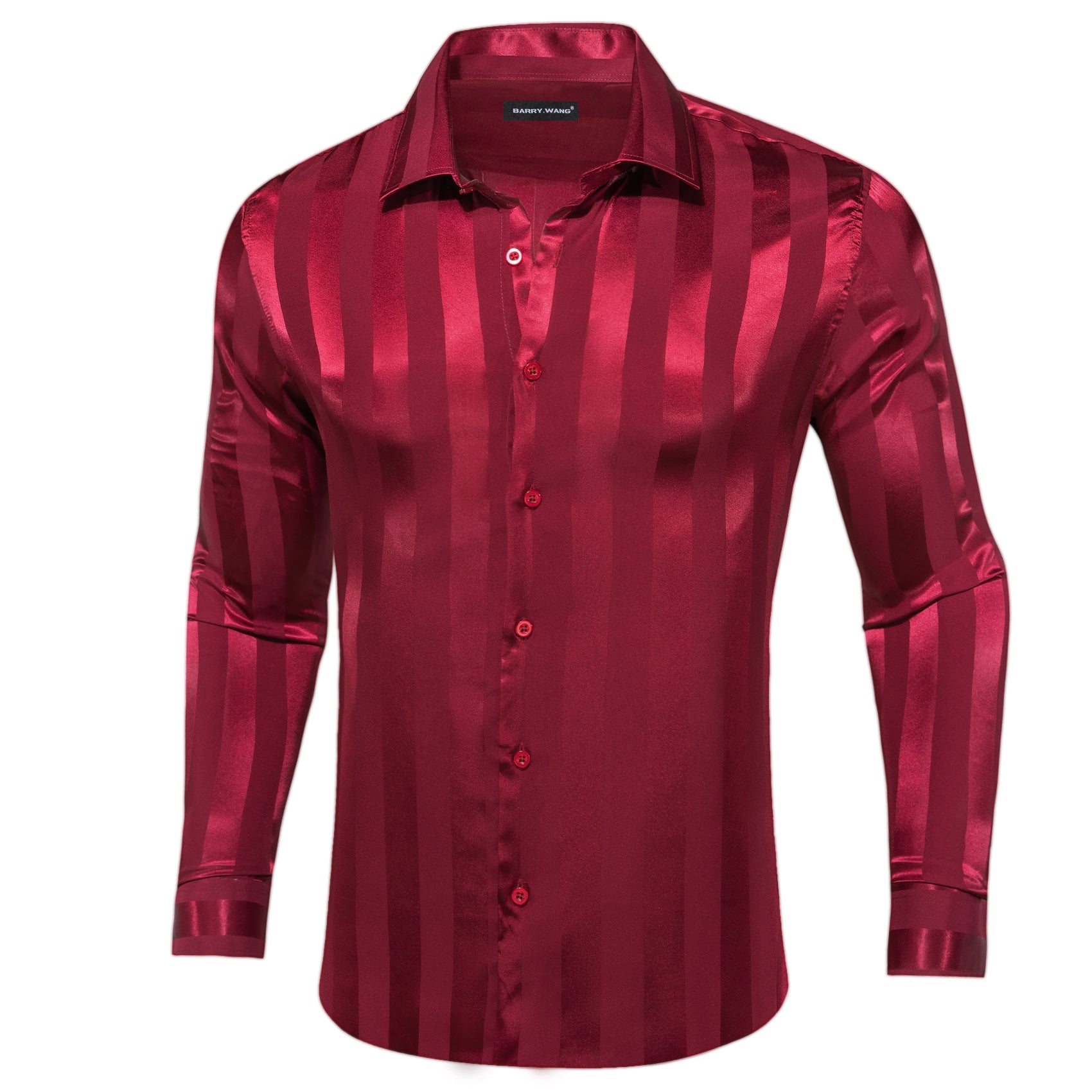 Barry.wang Dark Red Striped Silk Men's Shirt