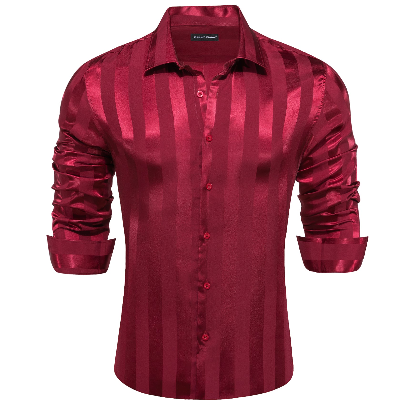 Barry.wang Dark Red Striped Silk Men's Shirt