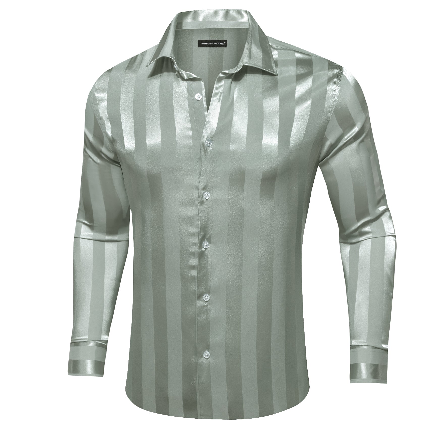 Barry.wang Darkseagreen Striped Silk Men's Shirt