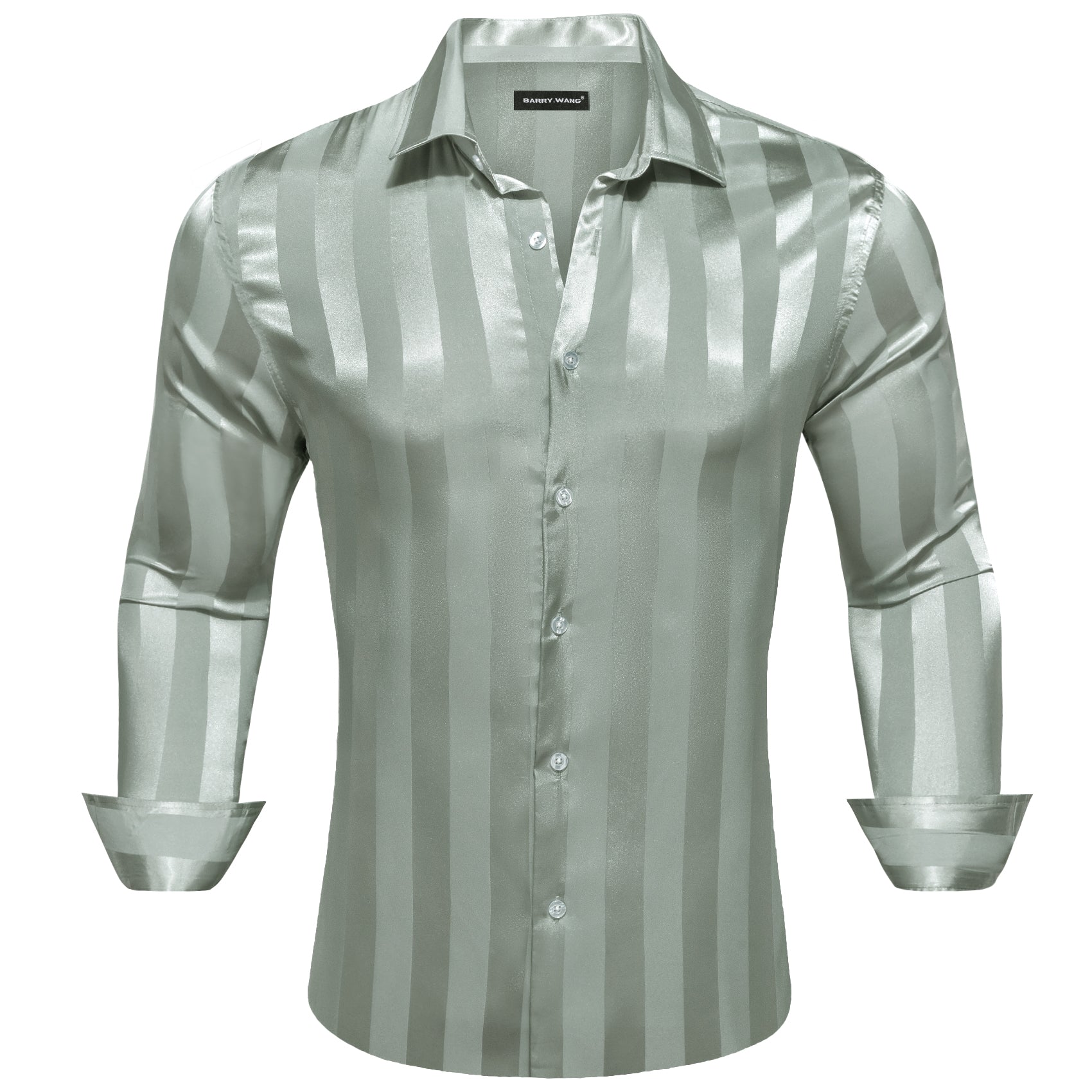 Barry.wang Darkseagreen Striped Silk Men's Shirt
