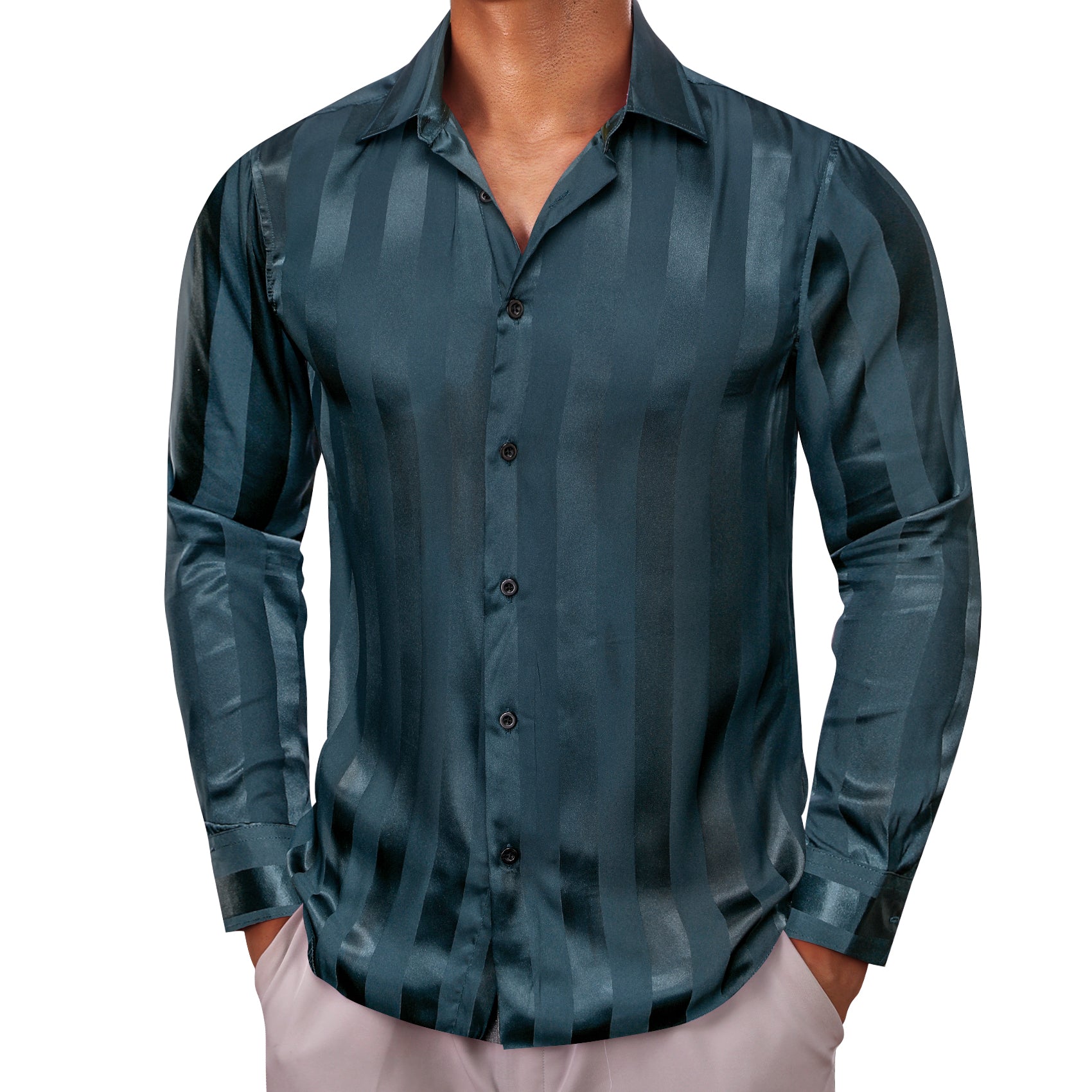 Barry.wang Oriental Blue Striped Silk Men's Shirt