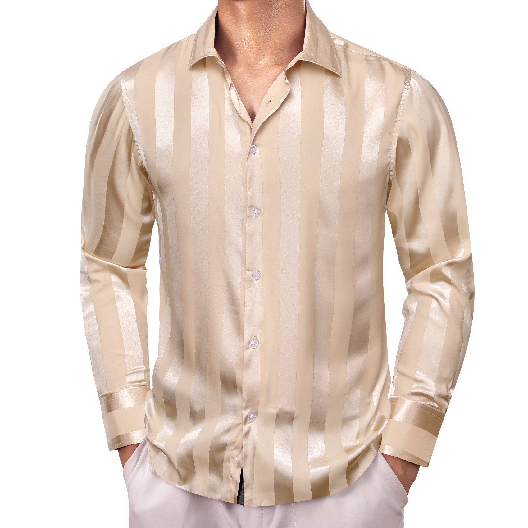 Barry.wang Bisque Striped Silk Men's Shirt