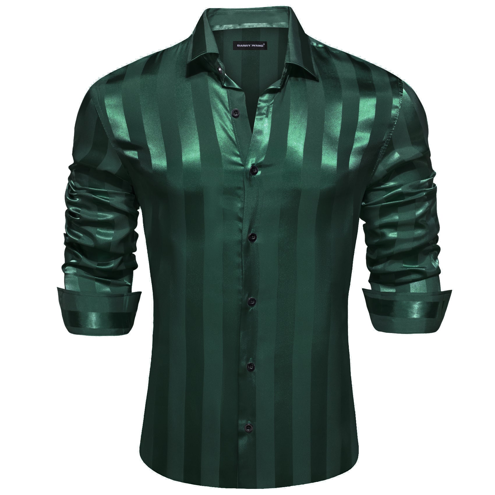 Barry.wang Fashion Green Striped Silk Men's Shirt
