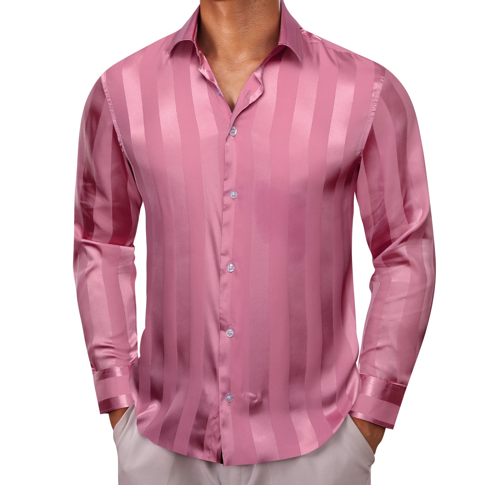 Barry.wang Lilac Striped Silk Men's Shirt