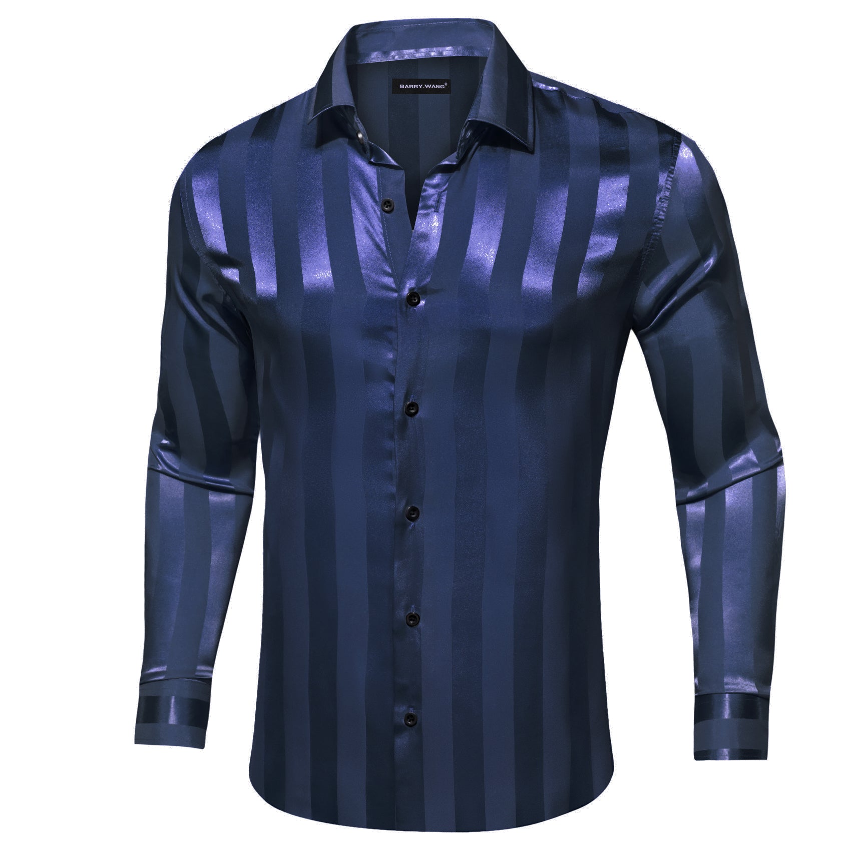 Barry.wang Peacock Blue Striped Silk Men's Shirt