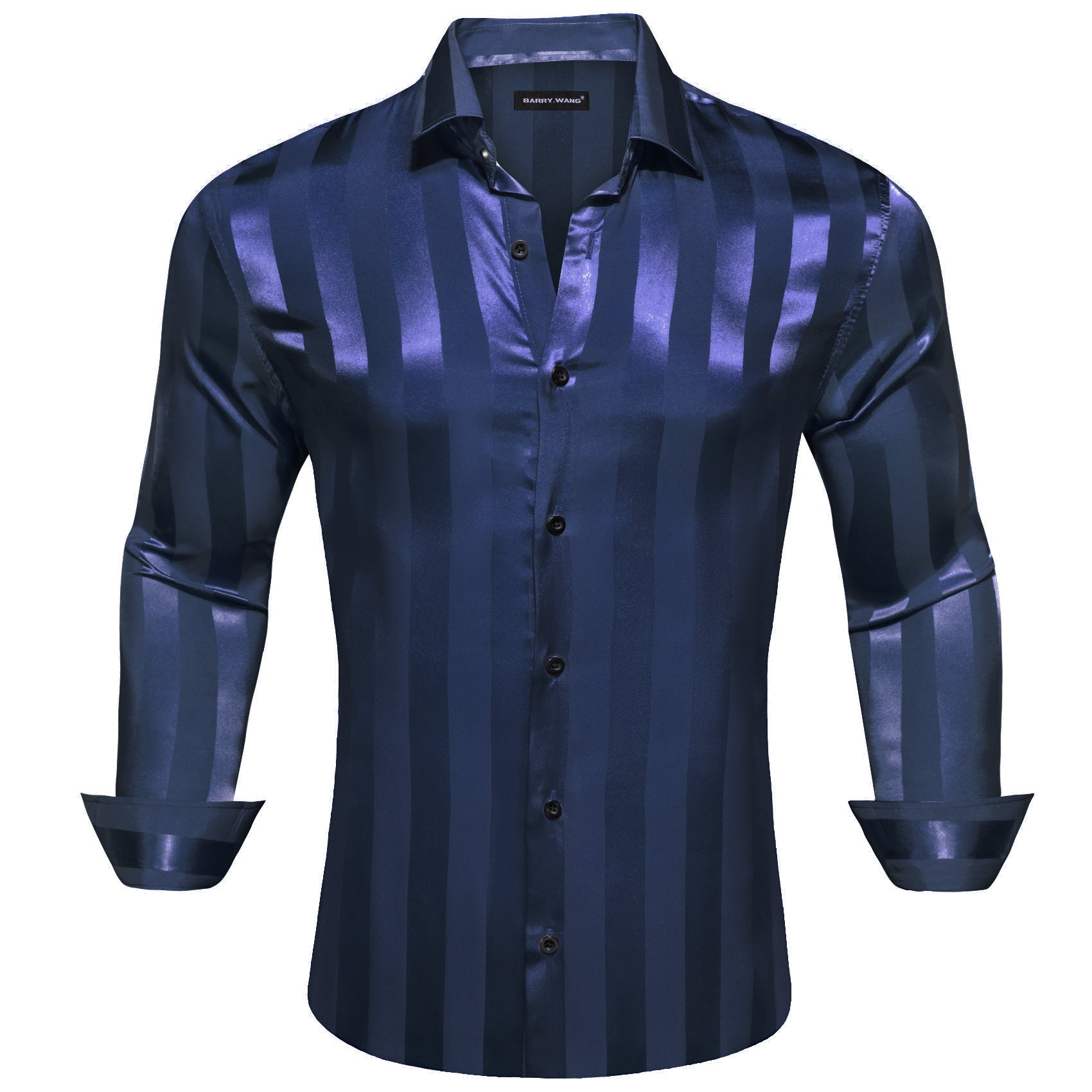 Barry.wang Button Down Shirt Peacock Blue Striped Silk Men's Shirt