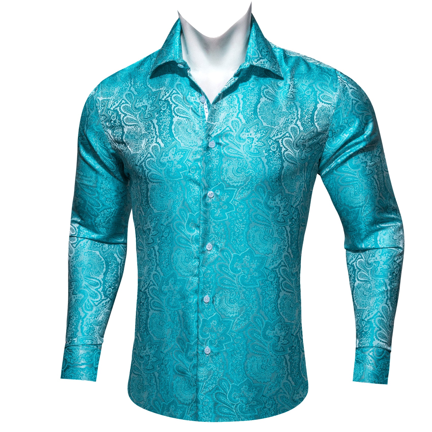 men's casual button down Cyan teal shirt mens blue shirts 
