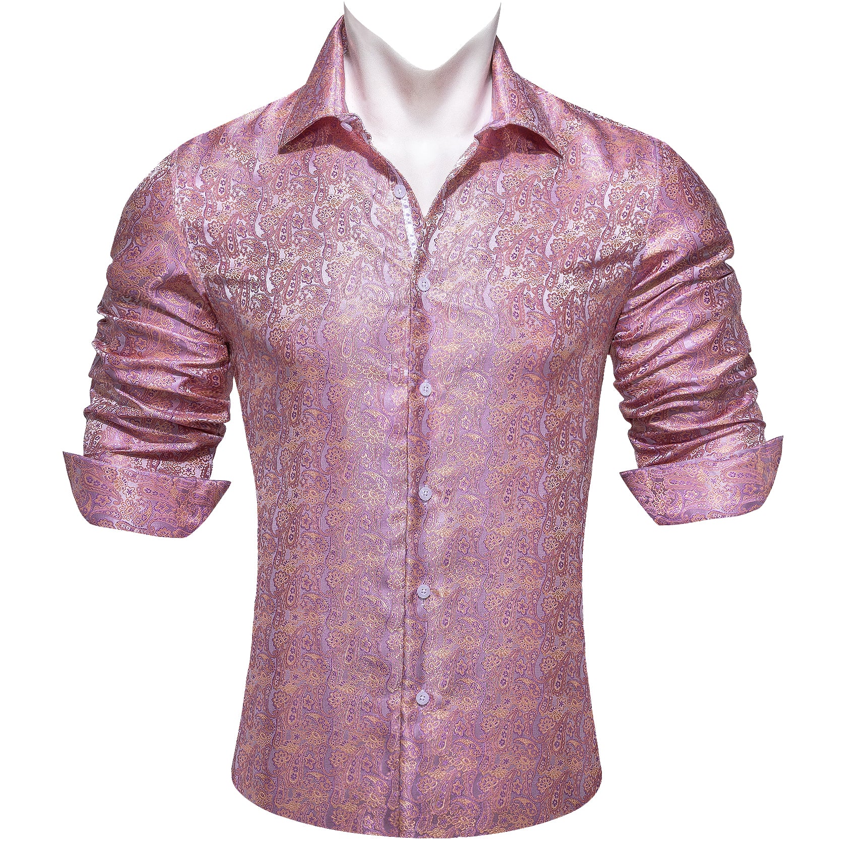 Barry.wang Pink Purple Paisley Silk Men's Shirt