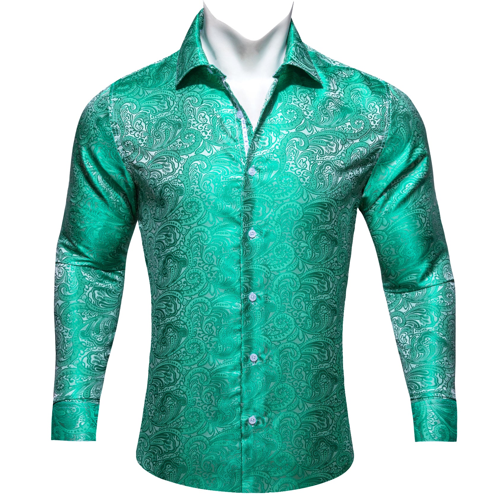 Barry.wang Green White Paisley Silk Men's Shirt