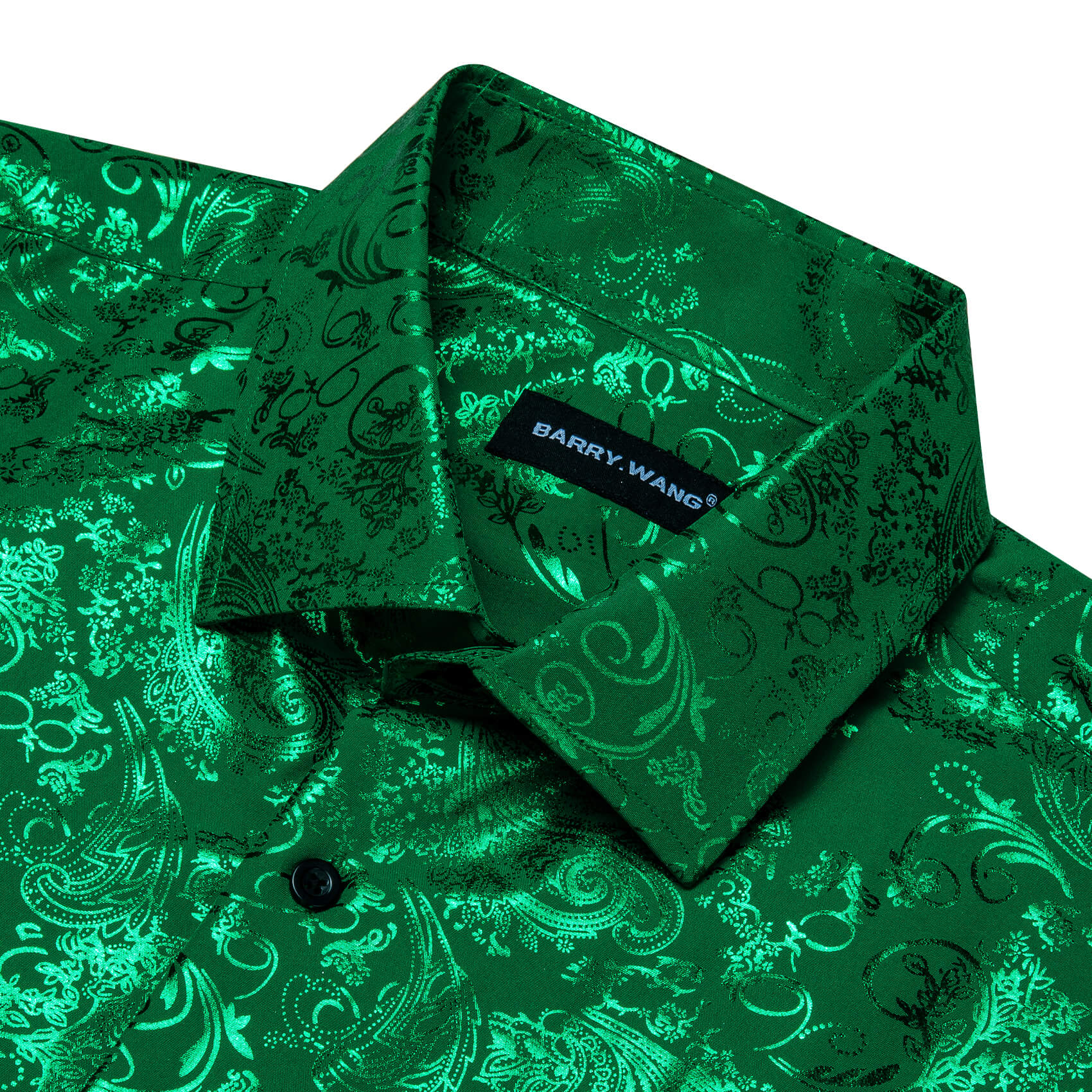 Barry.wang Long Sleeve Shirt Emerald Green Silk Floral Shirt for Men