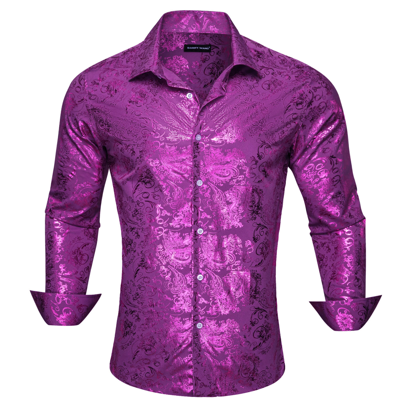 Orchid Purple Bronzing Jacquard Floral Silk Shirt