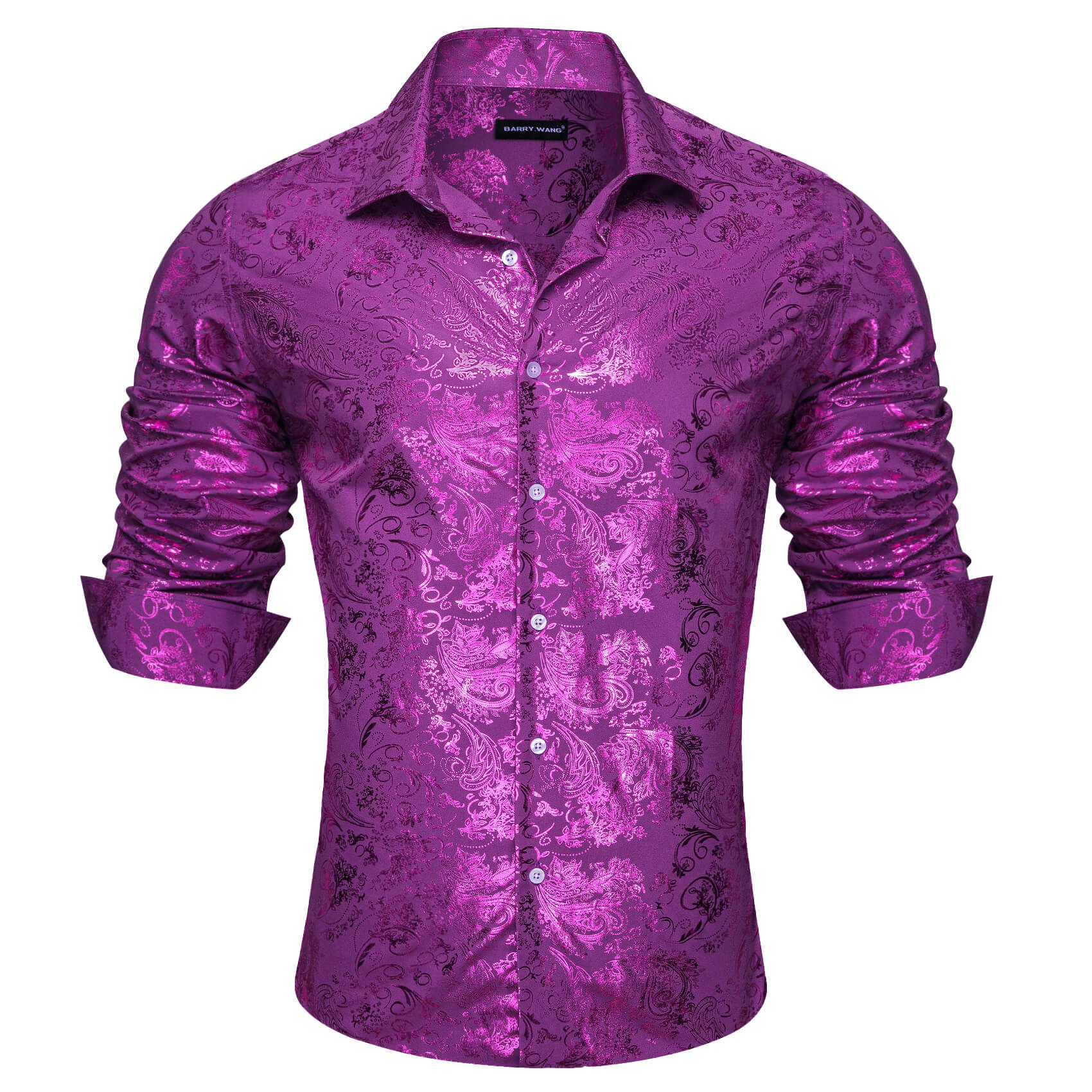 Barry.wang Men's Shirt Orchid Purple Bronzing Jacquard Floral Silk Shirt