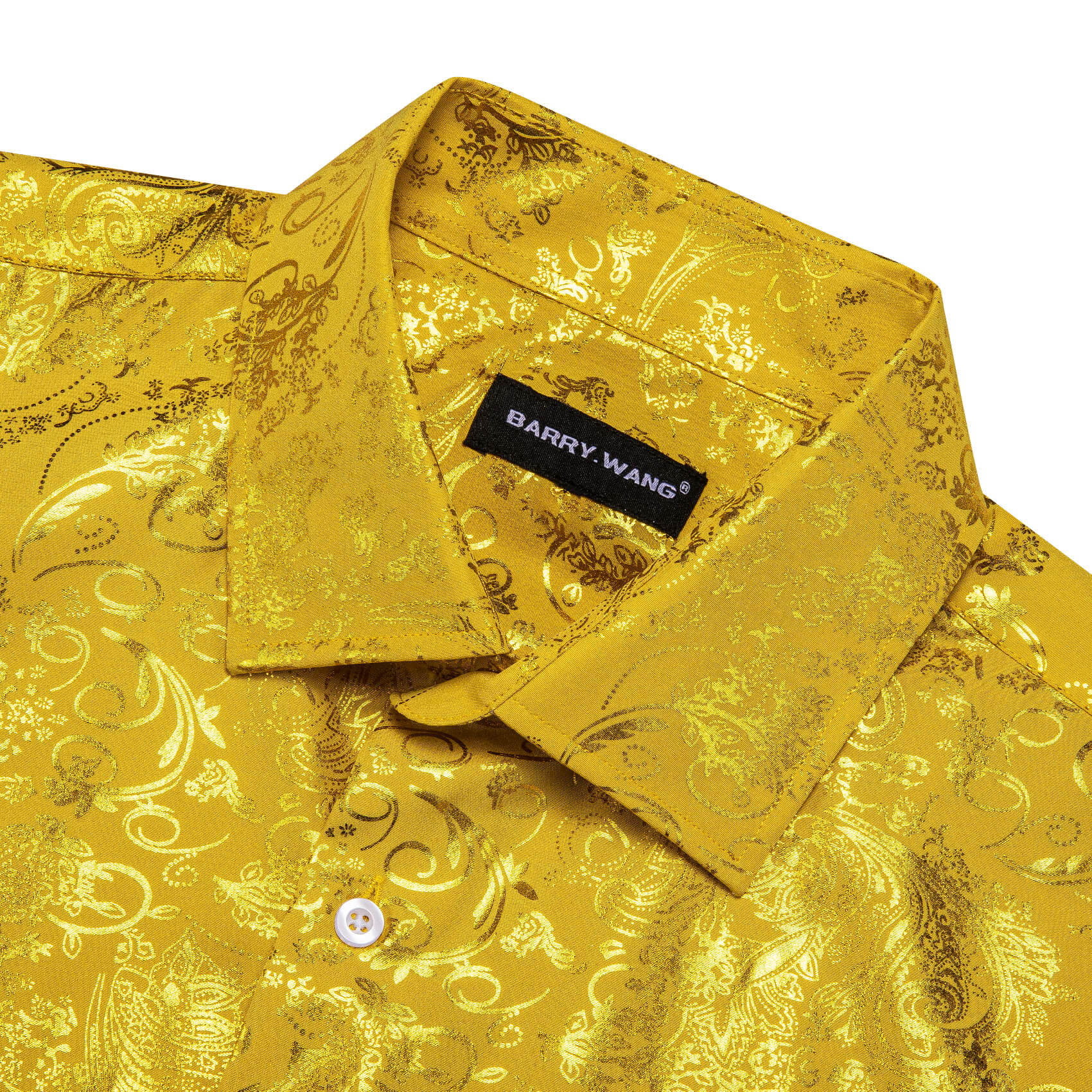 Barry.wang Button Down Shirt Men's Gold Yellow Bronzing Jacquard Floral Silk Shirt