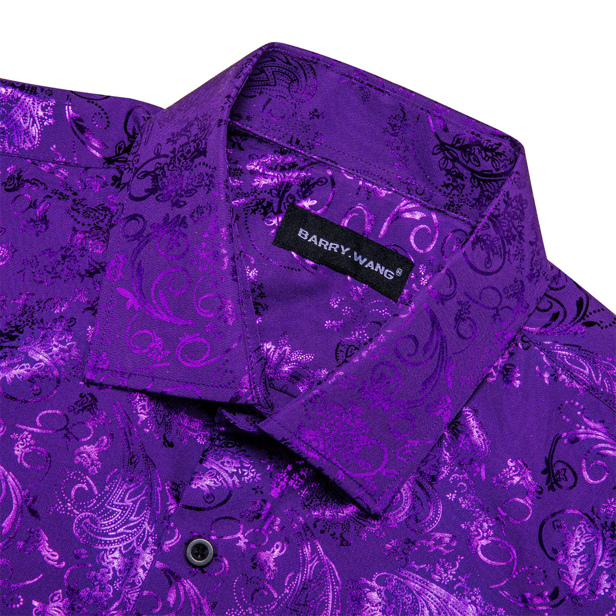 Barry.wang Button Down Shirt Violet Purple Bronzing Floral Silk Men's Long Sleeve Shirt