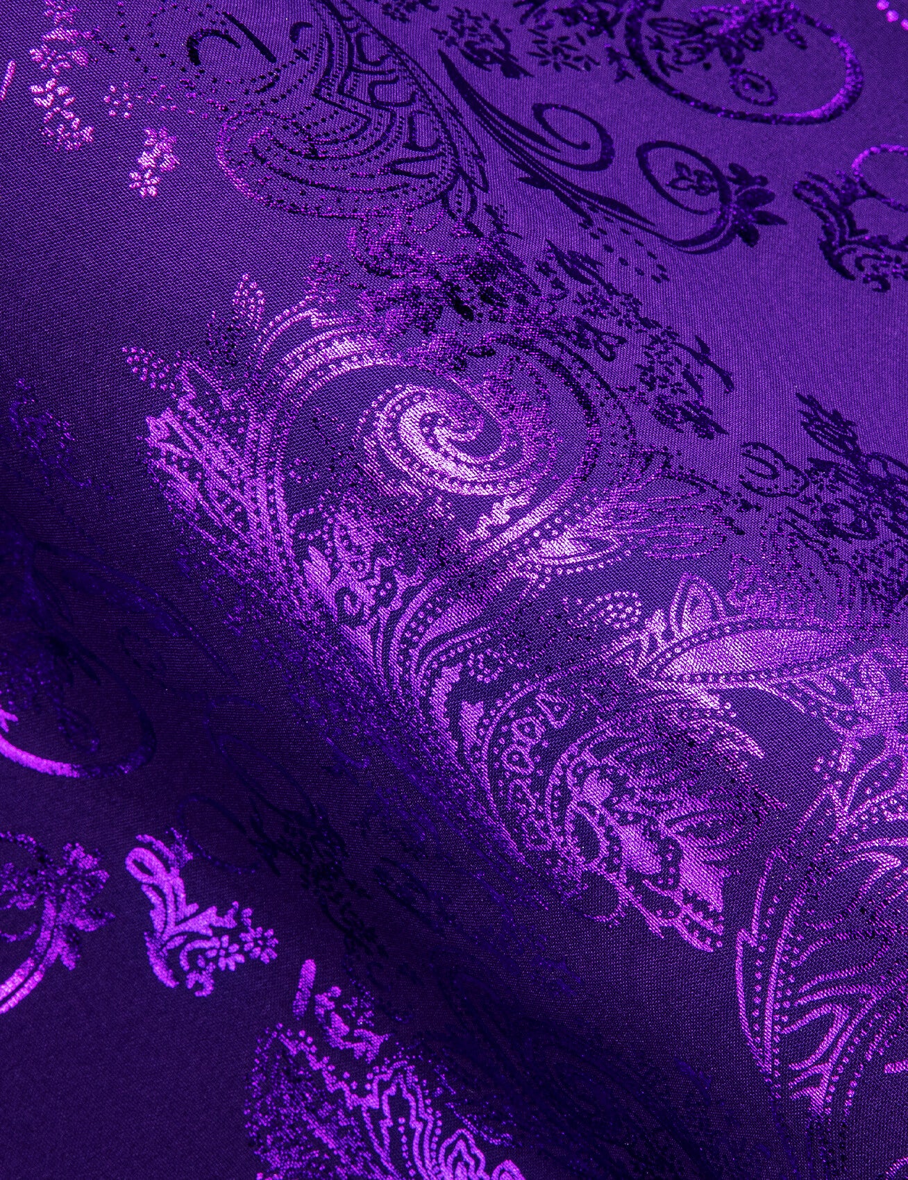Barry.wang Button Down Shirt Violet Purple Bronzing Floral Silk Men's Long Sleeve Shirt