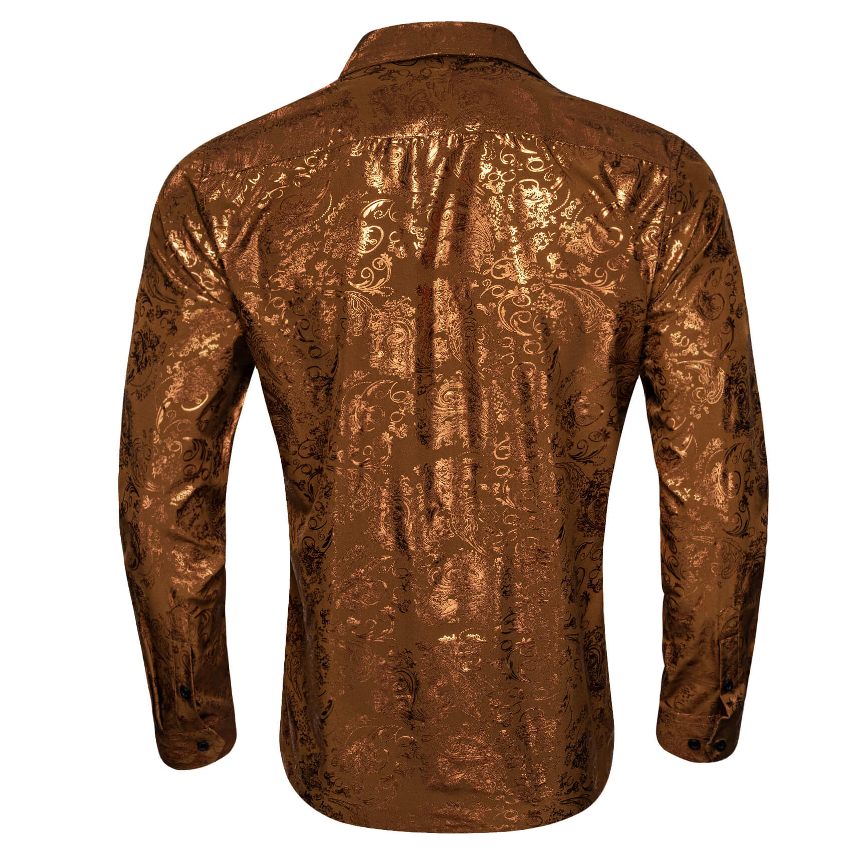 Barry.wang Bronzing Floral Shirt Silk Caramel Brown Men's Long Sleeve Shirt