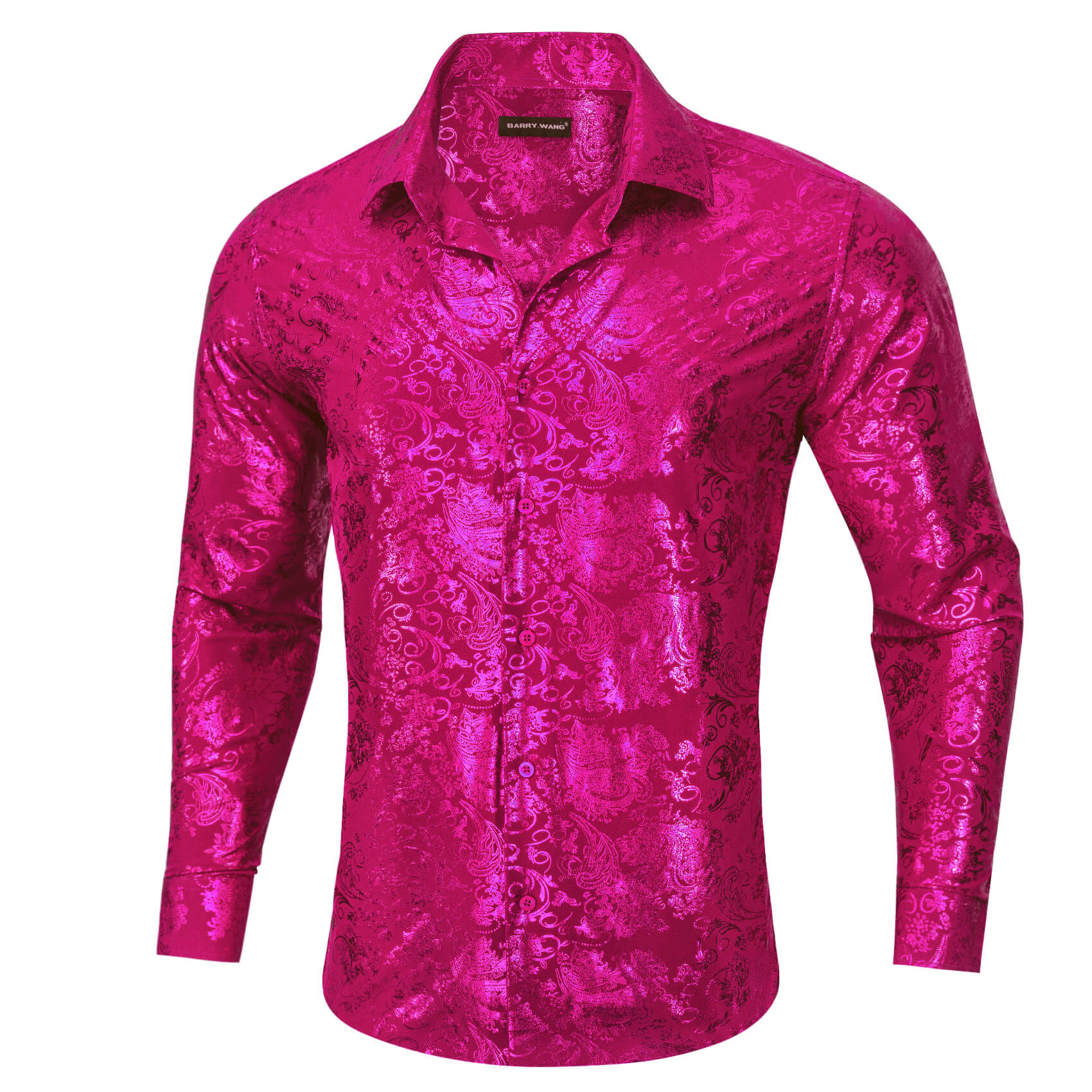 Barry. Wang Fuchsia Pink Dress Shirt Mens Paisley 70s Disco Long Sleeve Button Down Shirt Silk, S Barry. Wang Fuchsia Pink Dress Shirt Mens Paisley 70s Disco Long Sleeve Button Down Shirt Silk, S