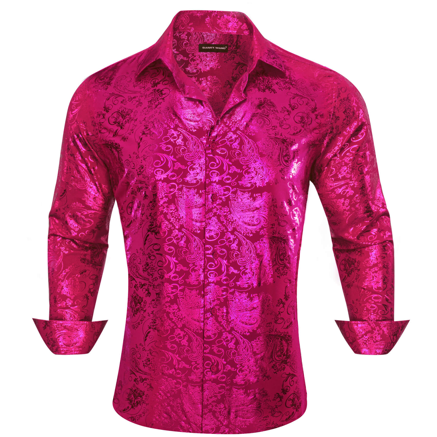 Barry. Wang Fuchsia Pink Dress Shirt Mens Paisley 70s Disco Long Sleeve Button Down Shirt Silk, S Barry. Wang Fuchsia Pink Dress Shirt Mens Paisley 70s Disco Long Sleeve Button Down Shirt Silk, S