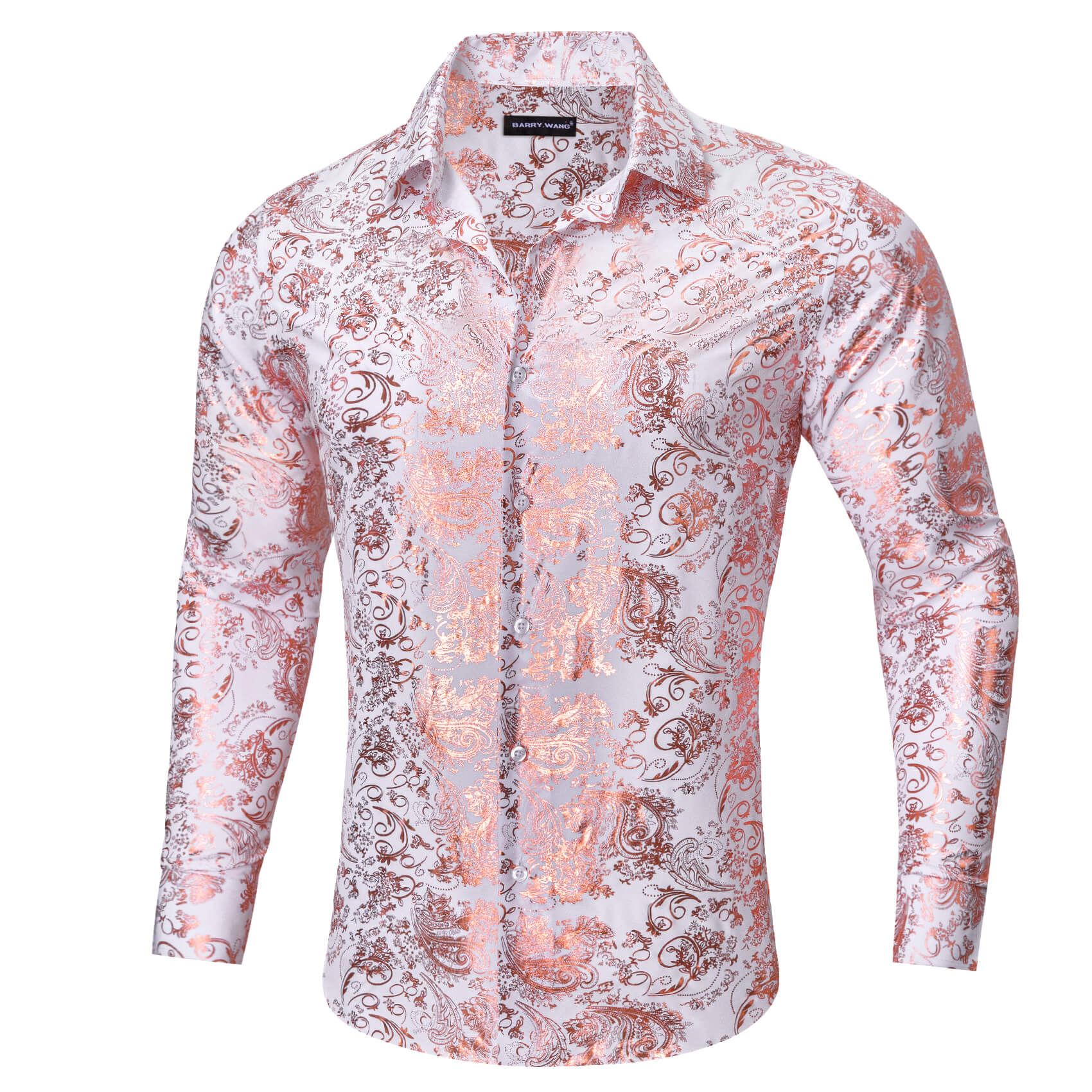 Barry.wang Bronzing Floral Shirt Silk Rose Golden Jacquard Men's Long Sleeve Shirt