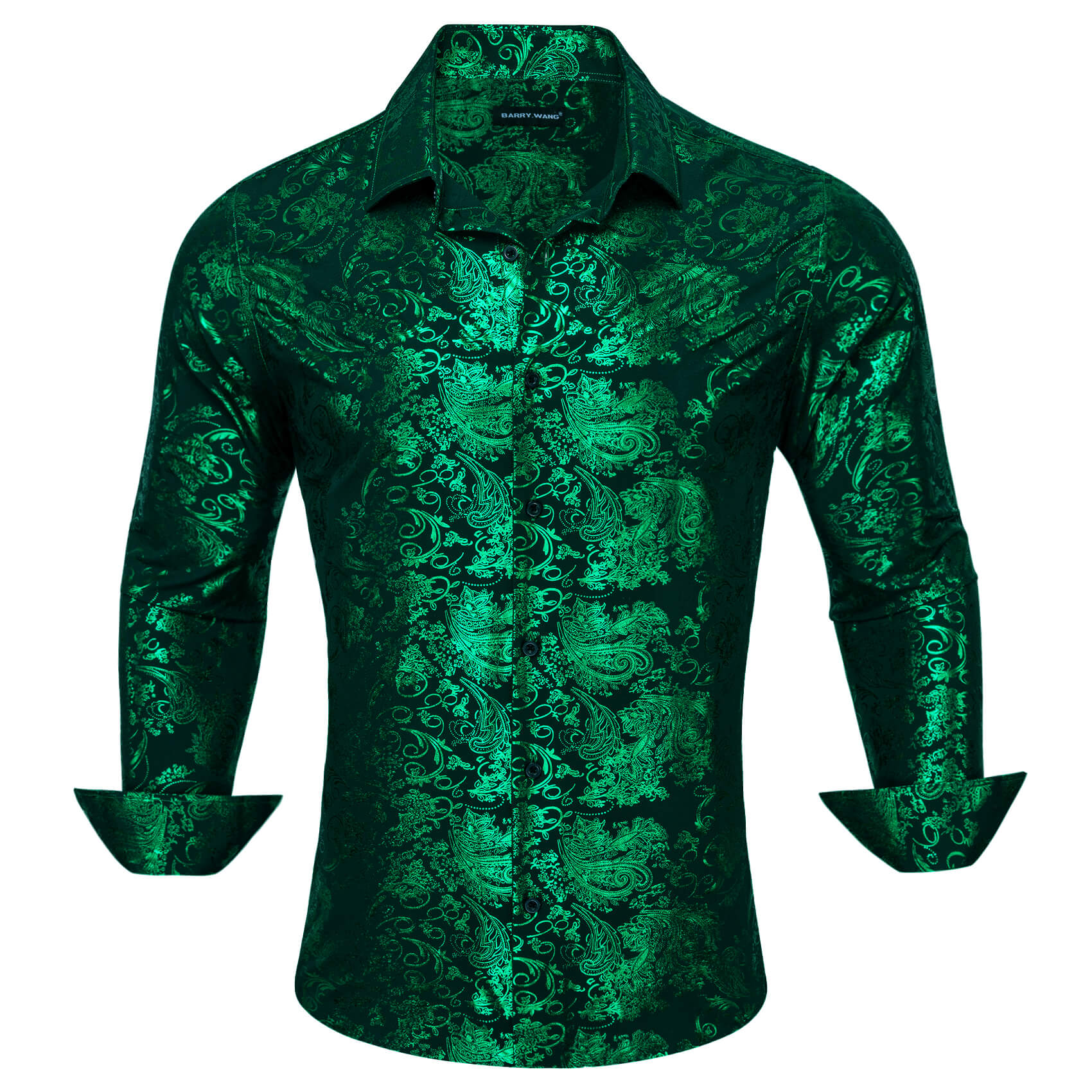 Men's Shirt Silk Emerald Green Bronzing Floral Jacquard Shirt