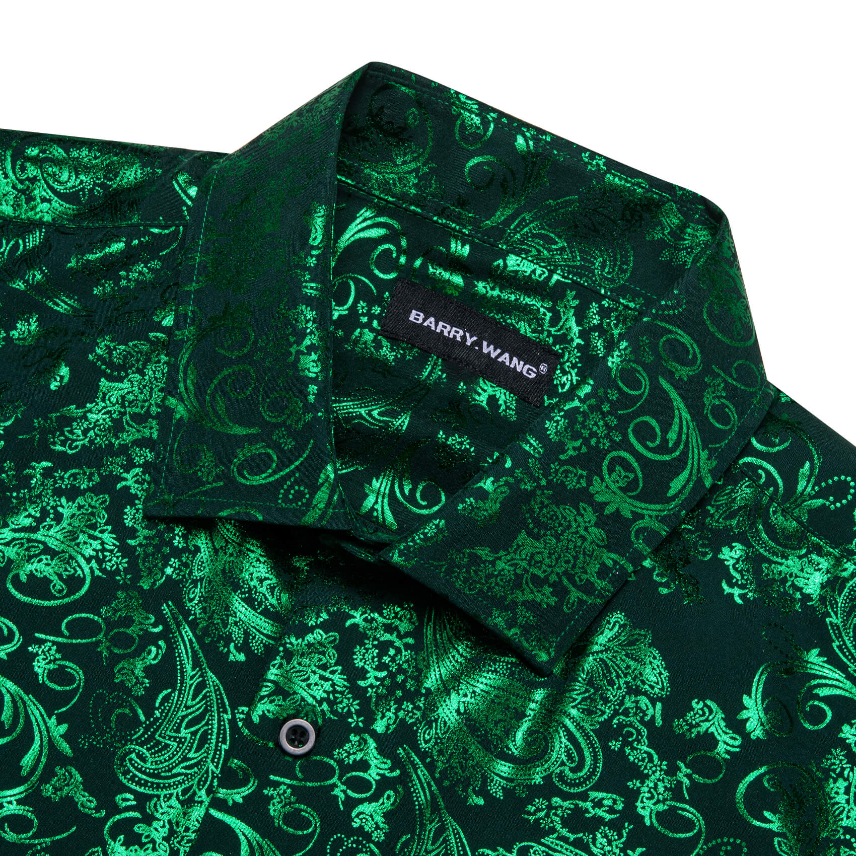 Barry.wang Men's Shirt Silk Emerald Green Bronzing Floral Jacquard Shirt