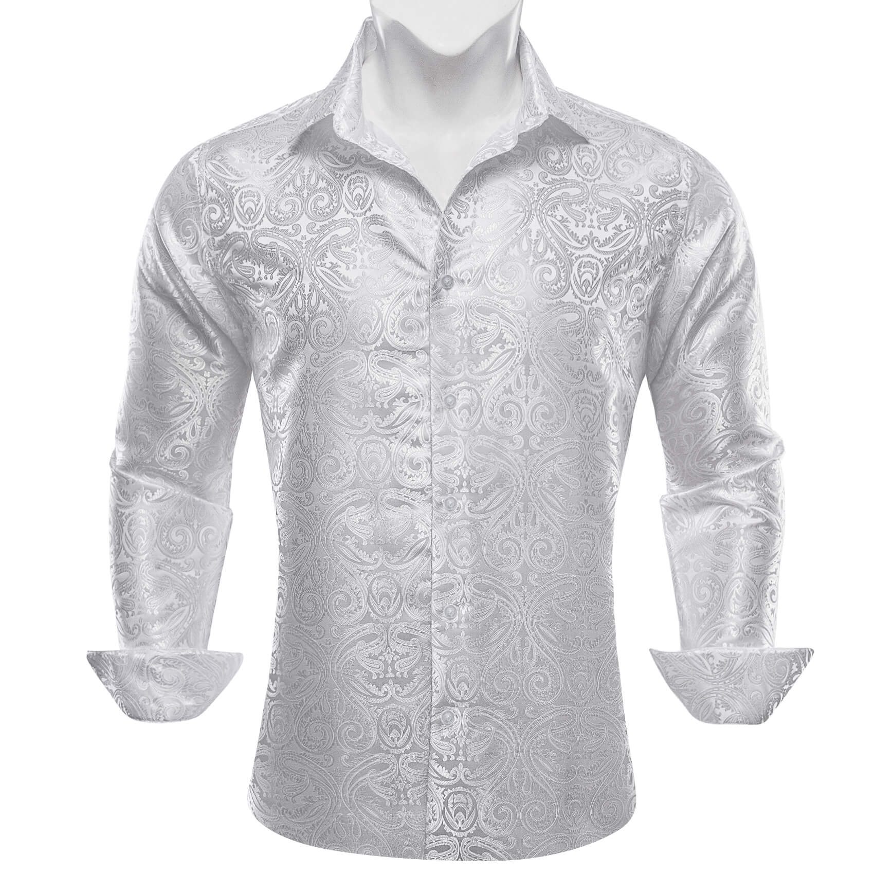 White Paisley Men's Silk Long Sleeve Shirt 