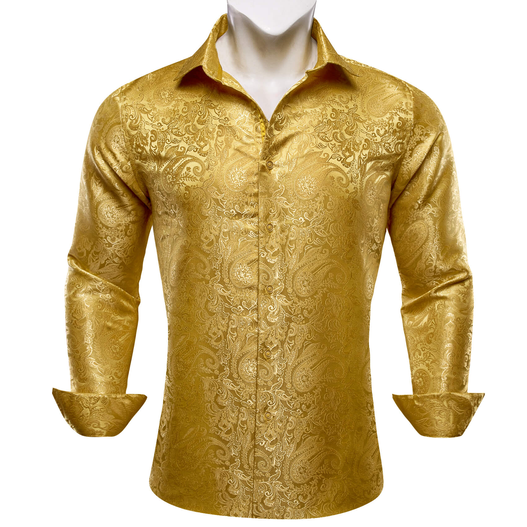 Golden Jacquard Paisley Silk Long Sleeve Shirt