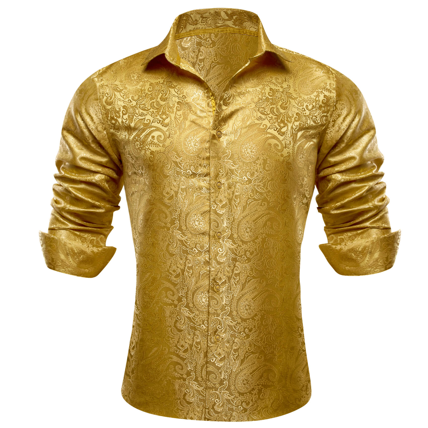 Barry. Wang Mens Dress Shirt Gold Paisley Long Sleeve Casual Button Down Shirt, L Barry. Wang Mens Dress Shirt Gold Paisley Long Sleeve Casual Button Down Shirt, L