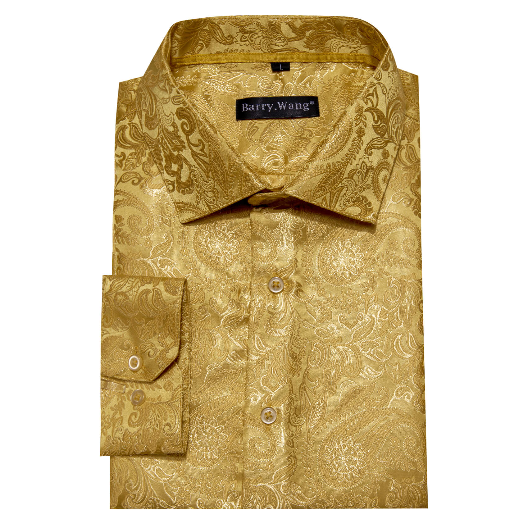 Barry. Wang Mens Dress Shirt Gold Paisley Long Sleeve Casual Button Down Shirt, L Barry. Wang Mens Dress Shirt Gold Paisley Long Sleeve Casual Button Down Shirt, L