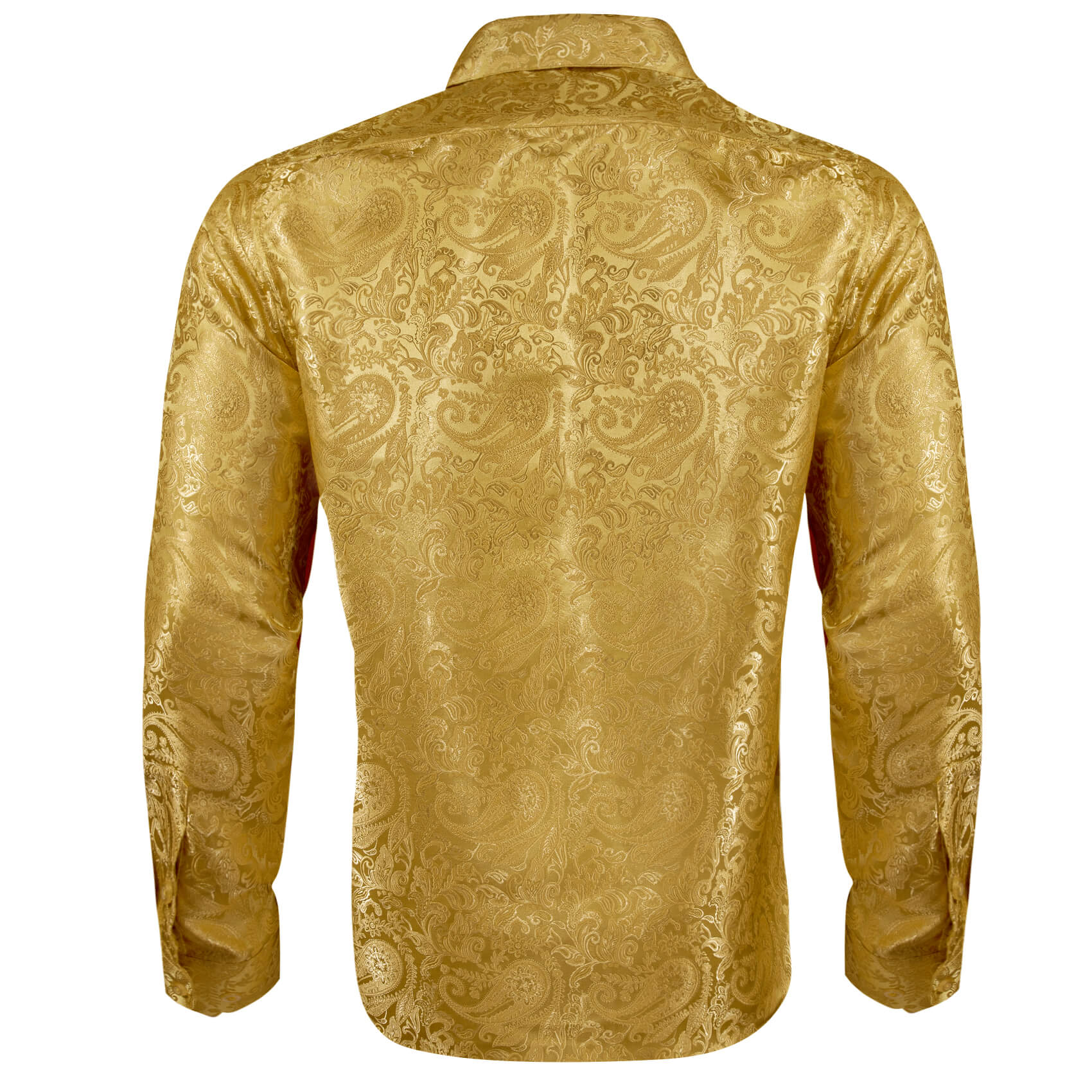 Barry. Wang Gold Paisley Dress Shirt for Men Cowboy Casual Long Sleeve Shirt, M