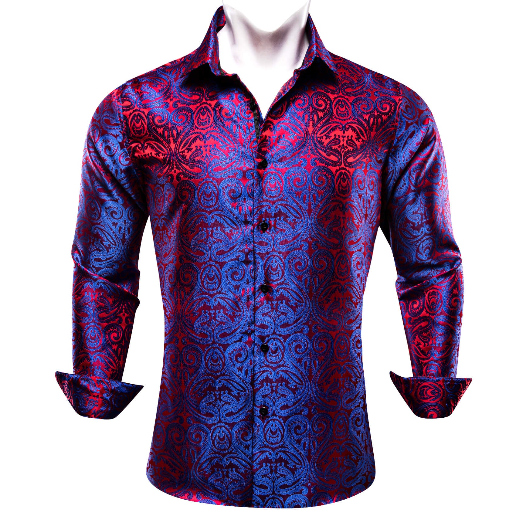 Blue Red Paisley Silk Long Sleeve Shirt