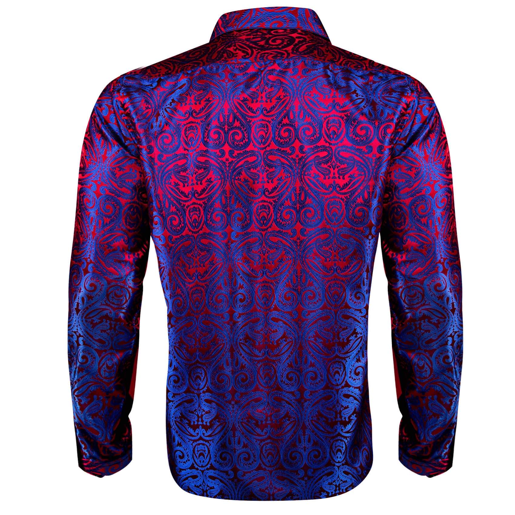Barry Wang Men's Shirt Blue Red Paisley Silk Long Sleeve Shirt