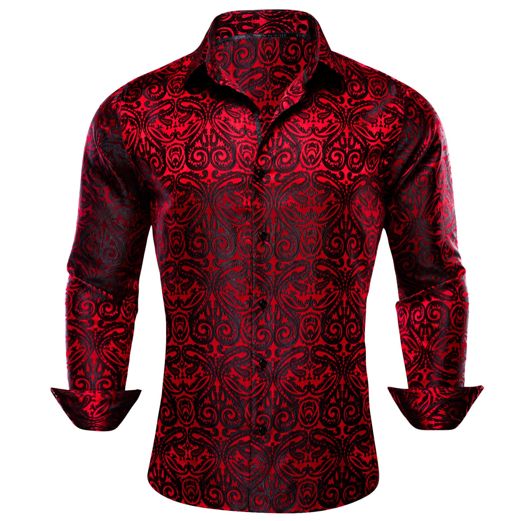 Red shirt Black Paisley Jacquard shirts for men casual 