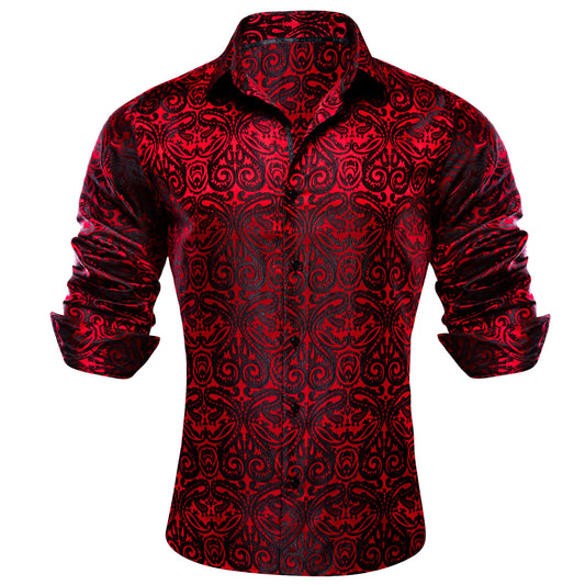 mens button up short sleeve winsdor collar black dark red long sleeve shirt 