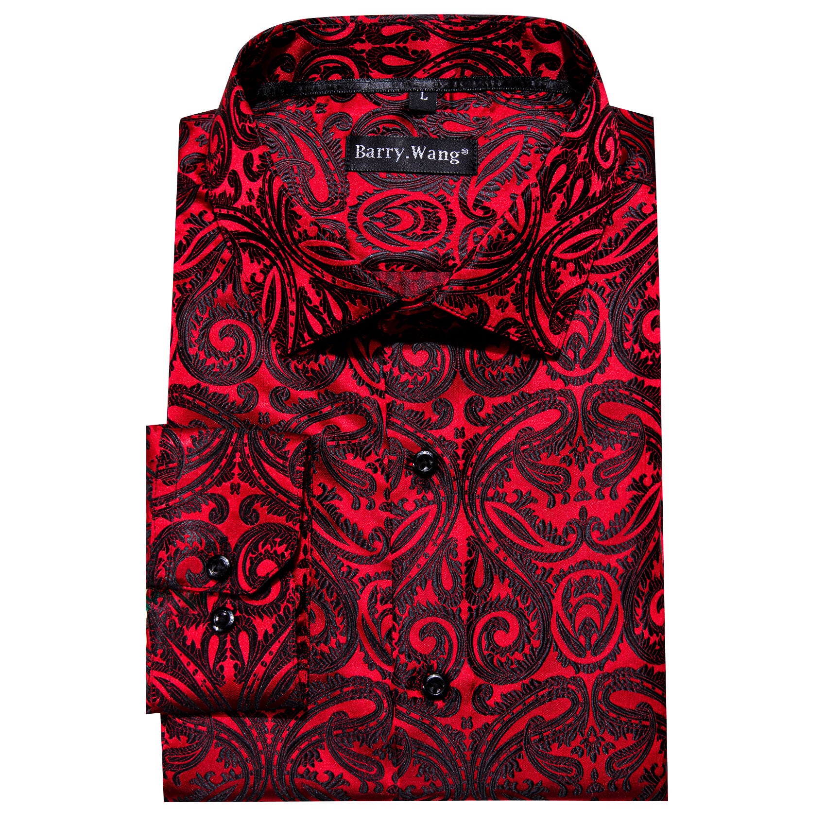 Barry. Wang Mens Western Shirt Casual Red Paisley Jacquard Long Sleeve Button Down Shirt, M Barry. Wang Mens Western Shirt Casual Red Paisley Jacquard Long Sleeve Button Down Shirt, M