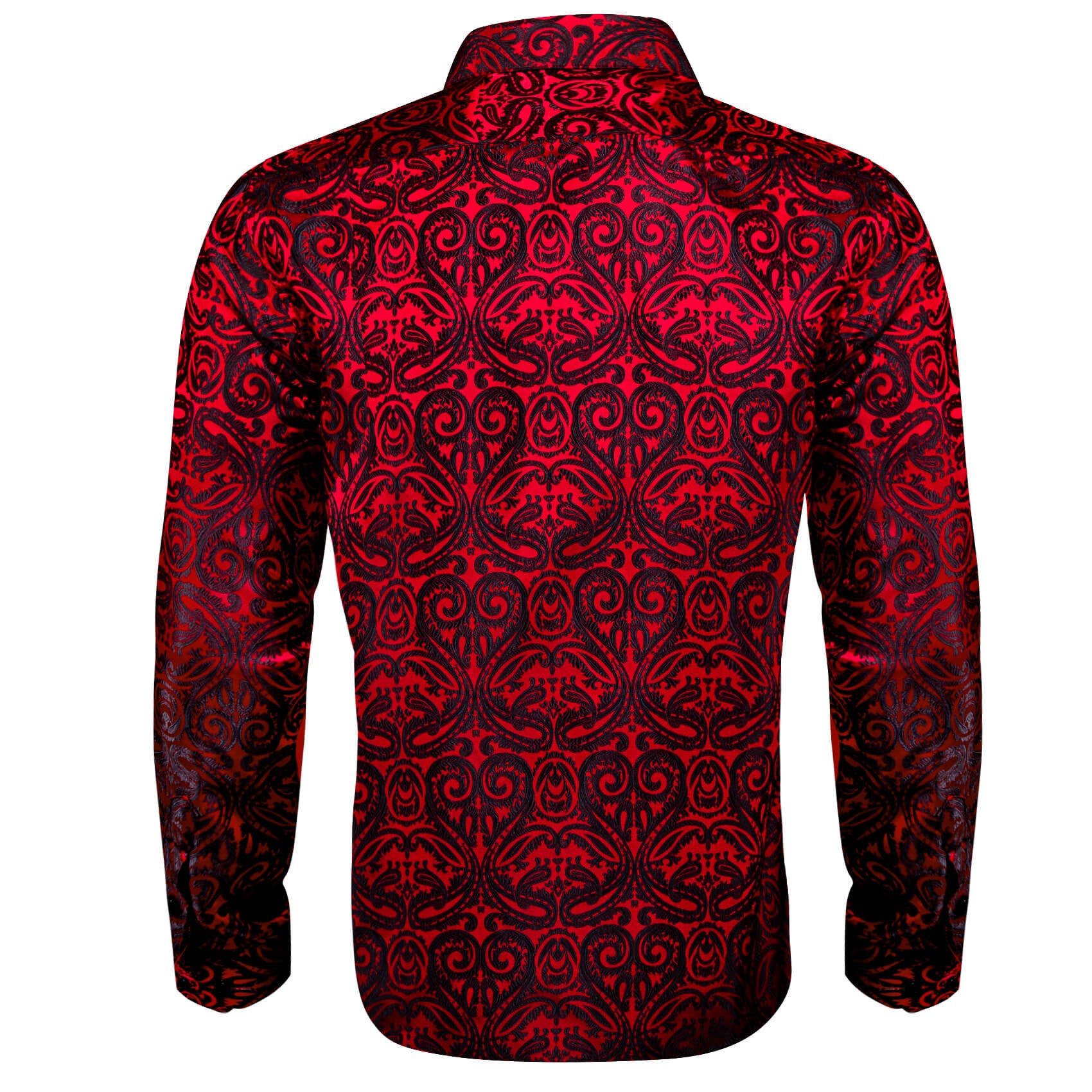 Barry.wang Men's Shirt Red Black Woven Paisley Silk Long Sleeve Shirt Classic