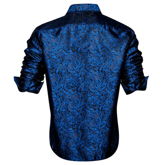 Barry. Wang Navy Casual Shirt Mens Paisley Long Sleeve Button Down Shirt