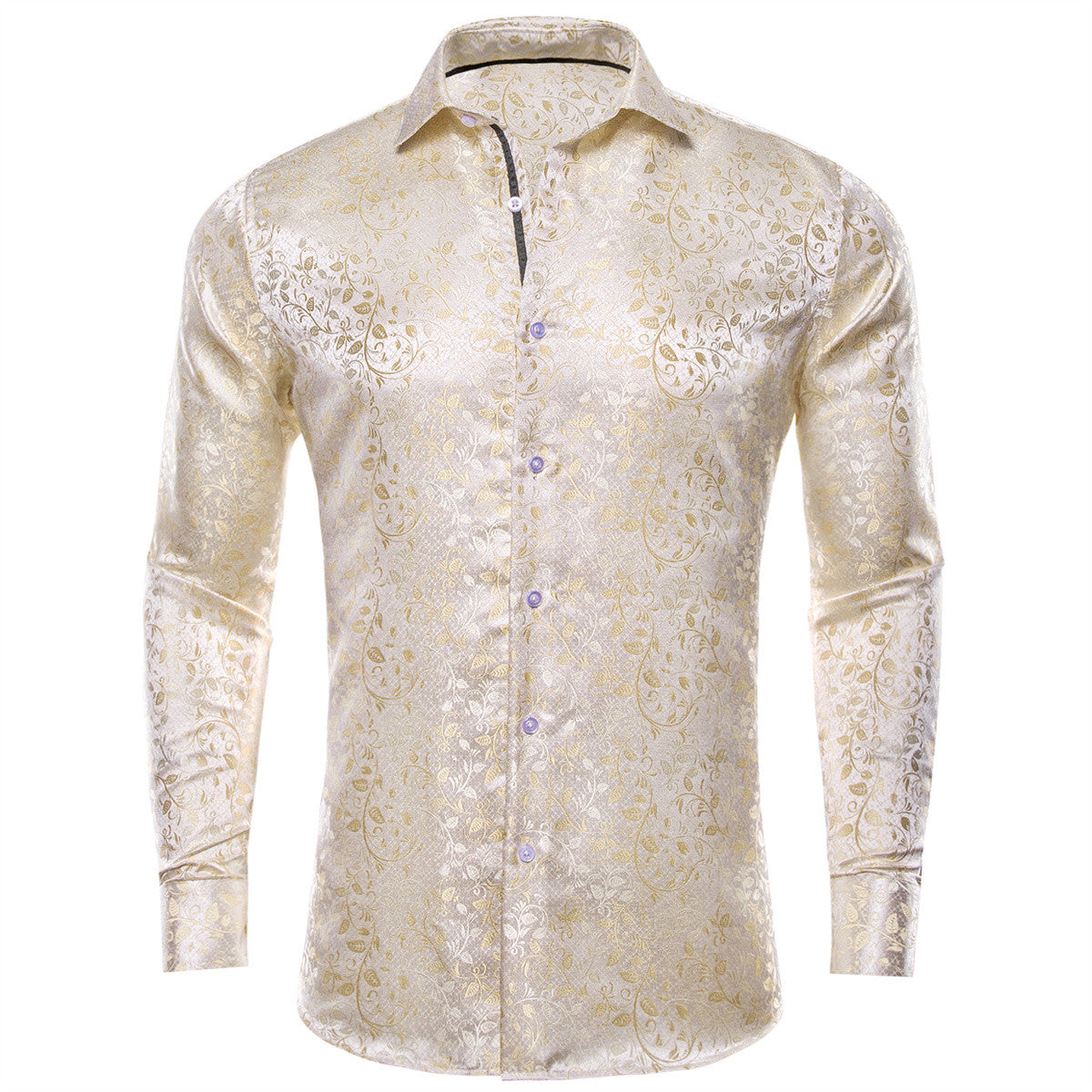 Barry. Wang Mens Champagne Shirt Floral Wrinkle Free Long Sleeve Button Down Shirt