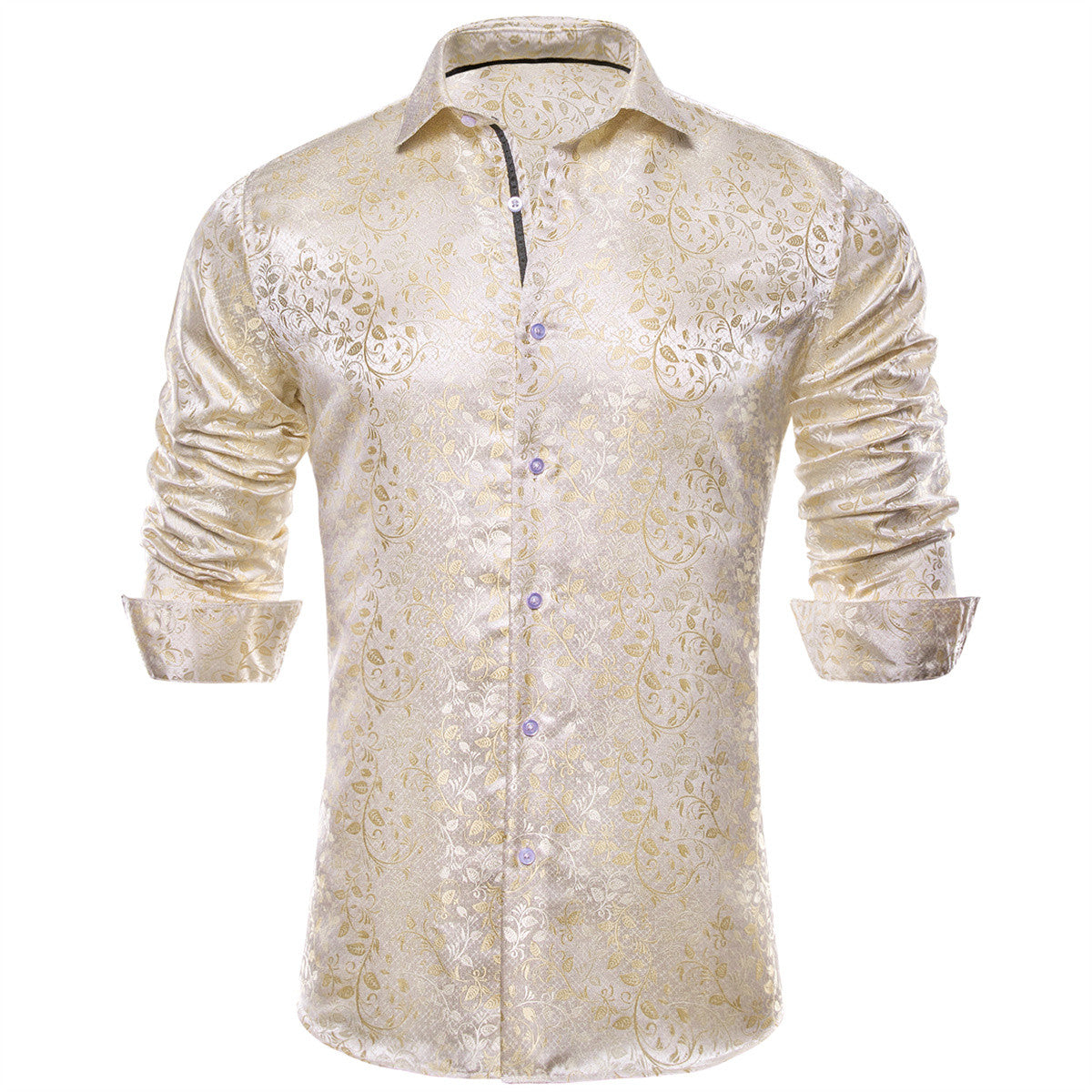 Barry. Wang Mens Champagne Shirt Floral Wrinkle Free Long Sleeve Button Down Shirt