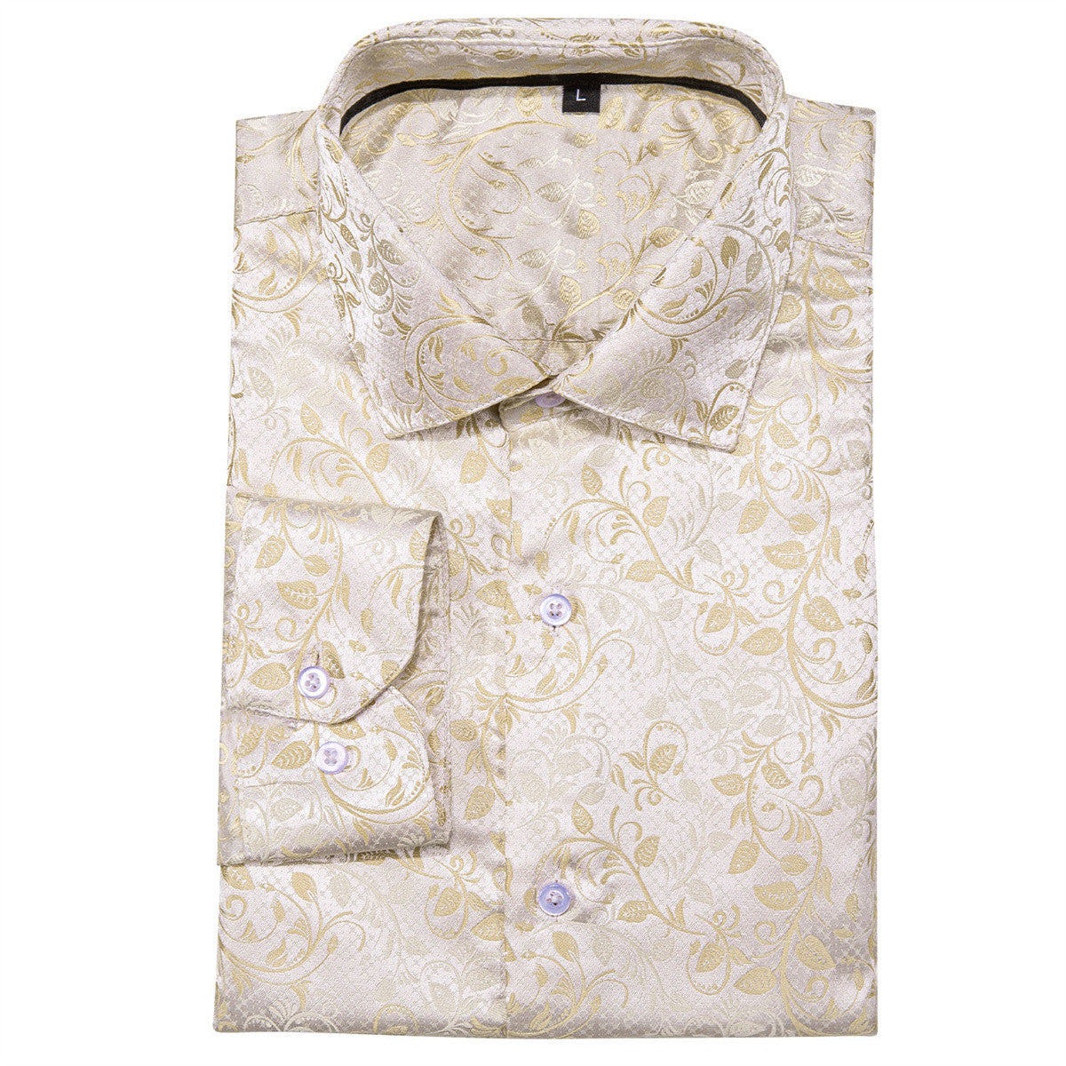 Barry. Wang Mens Champagne Shirt Floral Wrinkle Free Long Sleeve Button Down Shirt