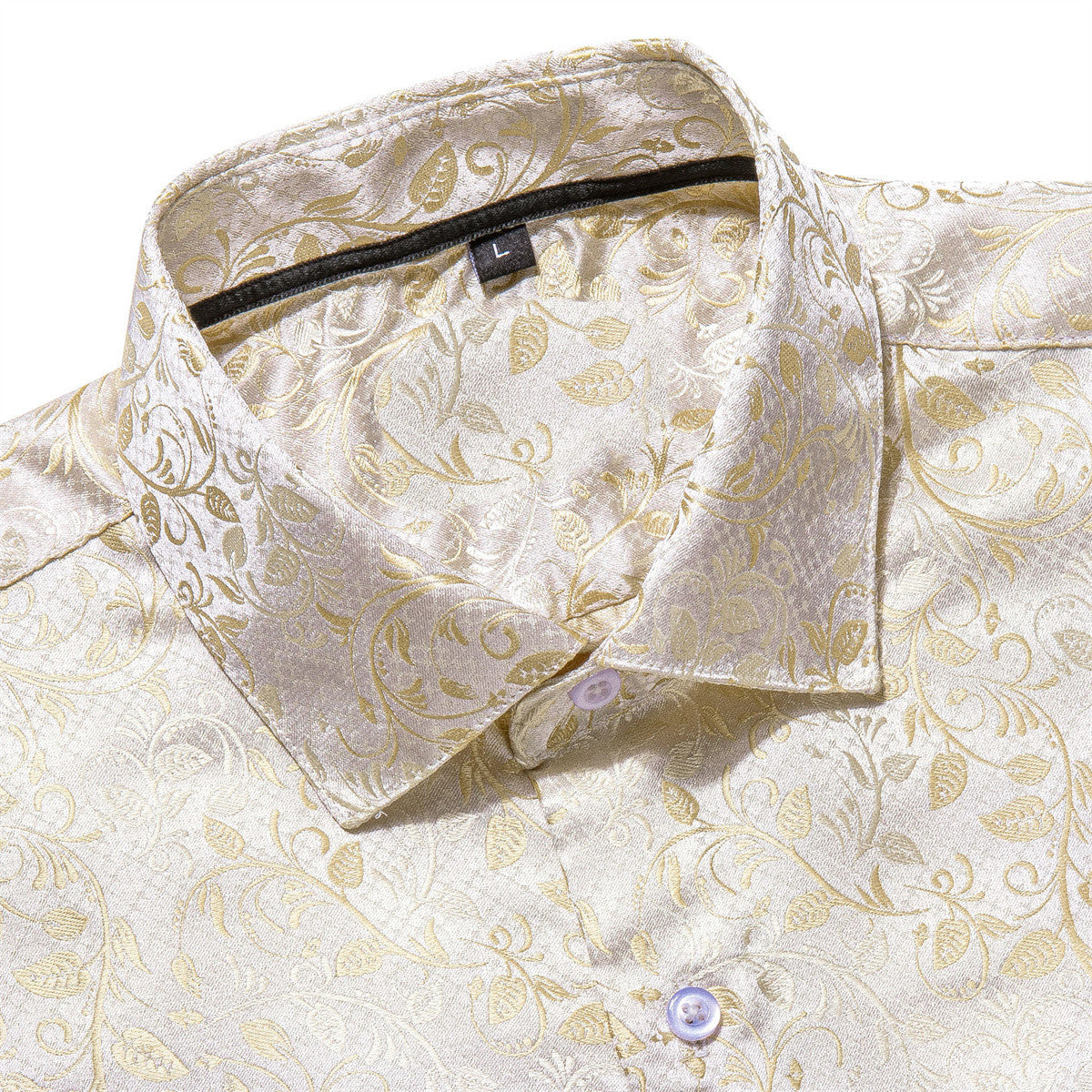 Barry. Wang Mens Champagne Floral Dress Shirt for Wedding Jacquard Formal Shirt, S