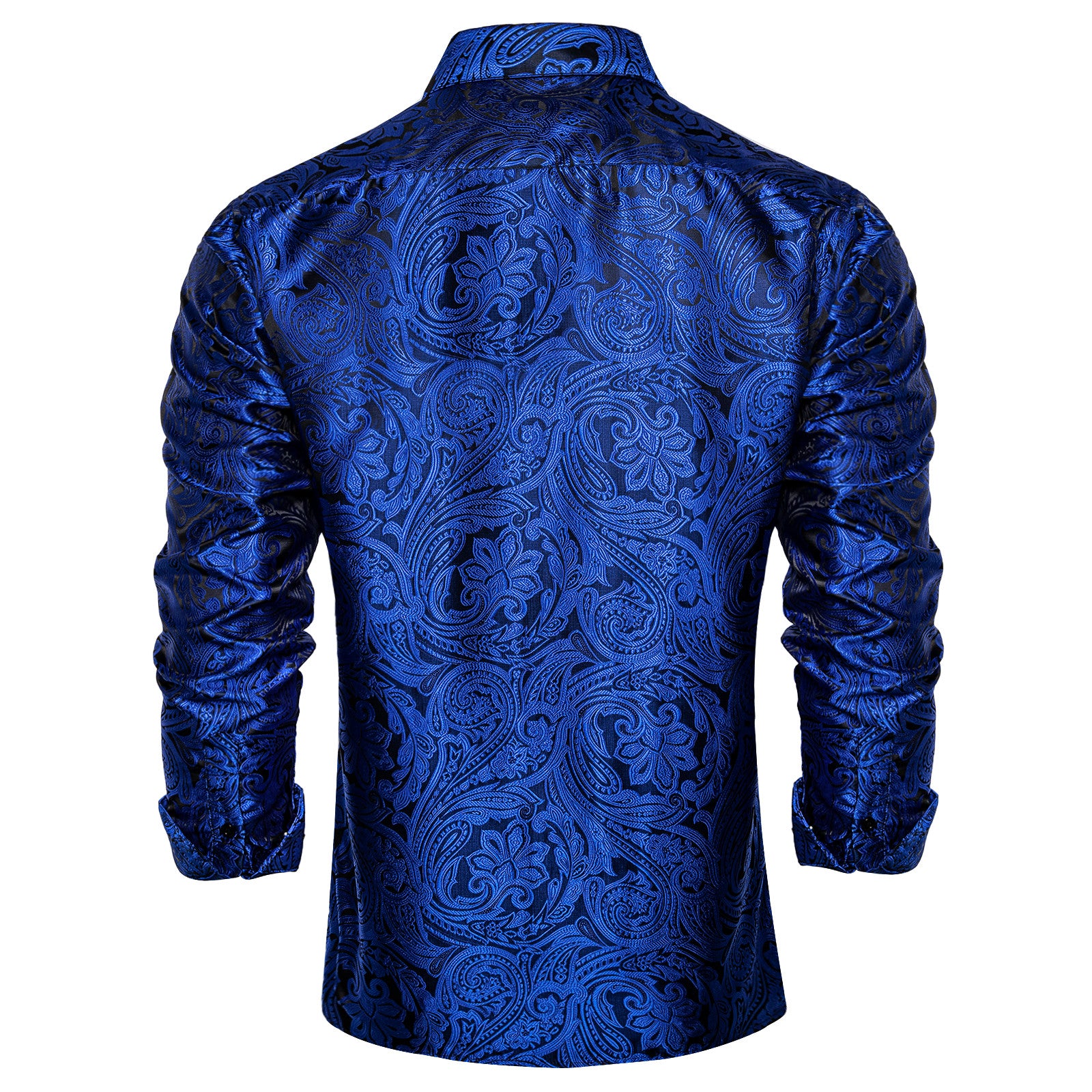 Barry. Wang Mens Royal Blue Paisley Long Sleeve Shirt Silk Jacquard Te