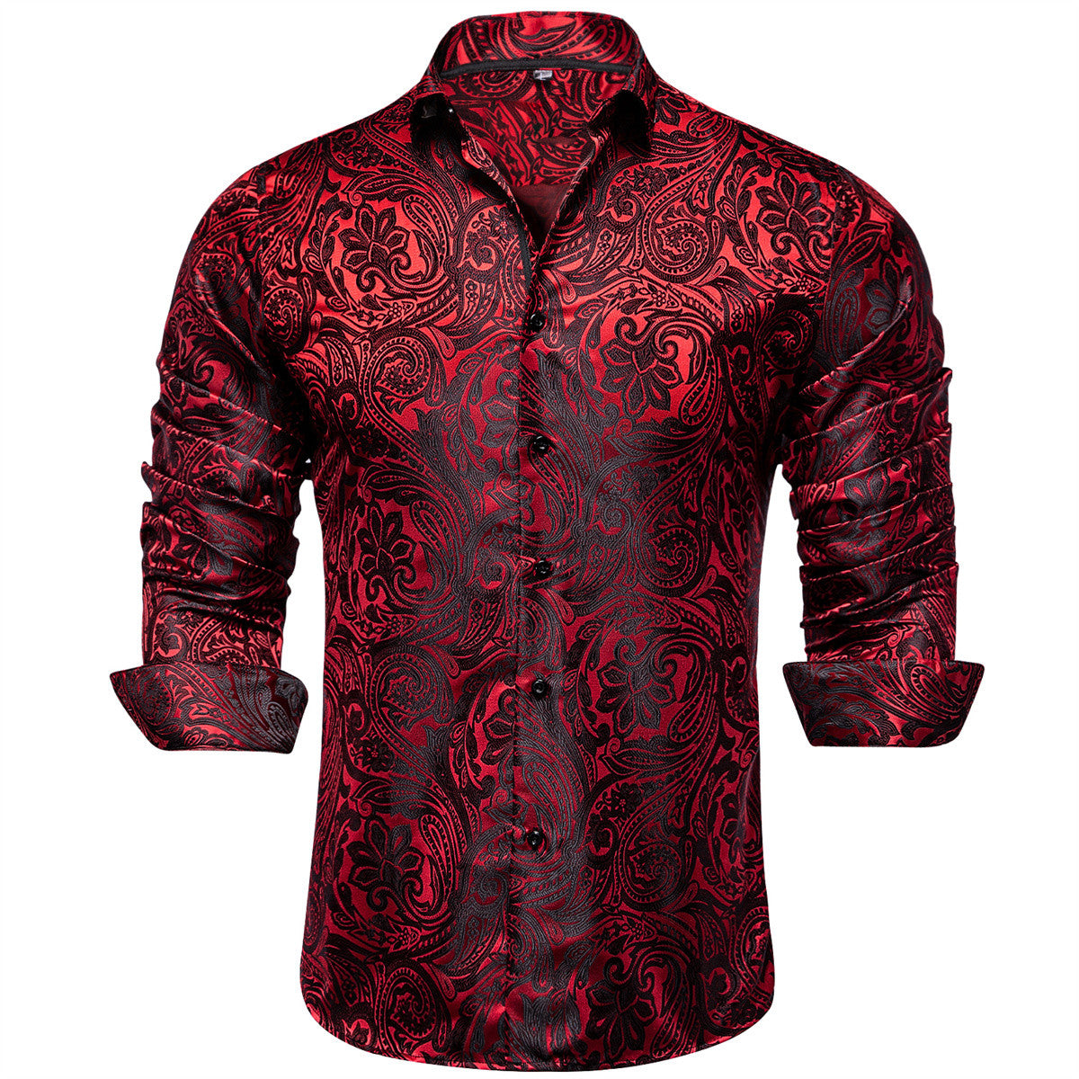 Barry. Wang Mens Burgundy Floral Shirt Wrinkle Free Long Sleeve Button Down Shirt