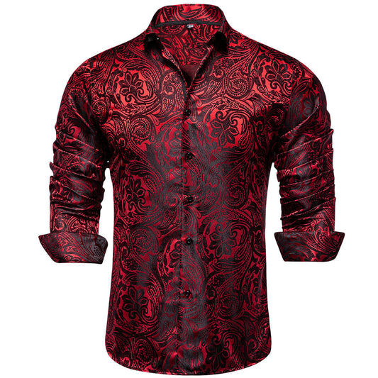 Barry. Wang Mens Burgundy Floral Shirt Wrinkle Free Long Sleeve Button Down Shirt