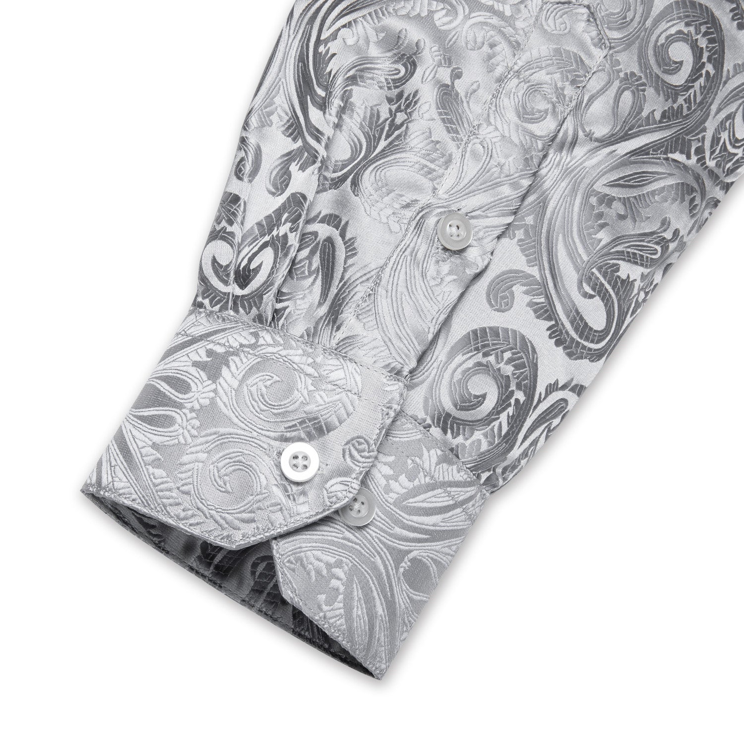 Barry. Wang Mens Silver Dress Shirt Paisley Silk Long Sleeve Button Down Formal Shirt