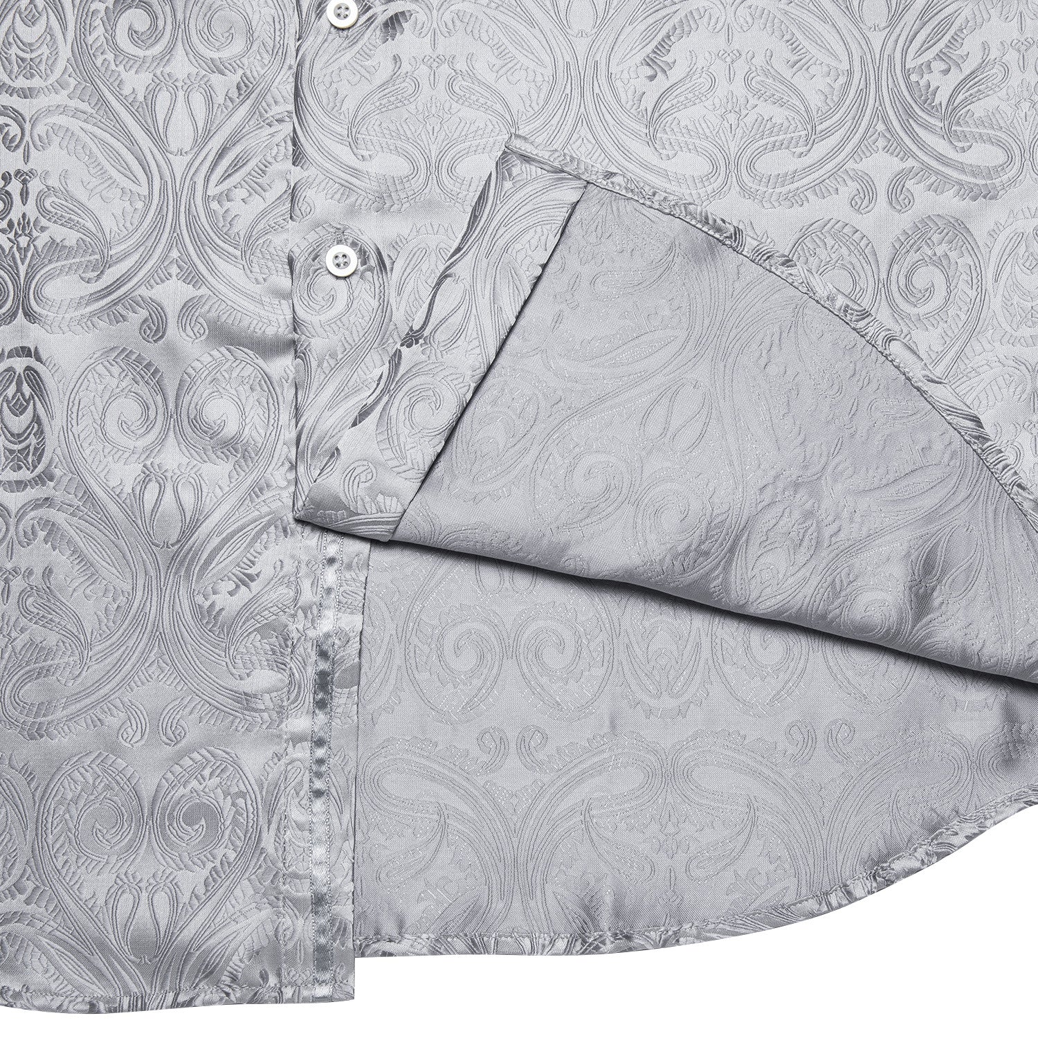 Barry. Wang Mens Silver Dress Shirt Paisley Silk Long Sleeve Button Down Formal Shirt